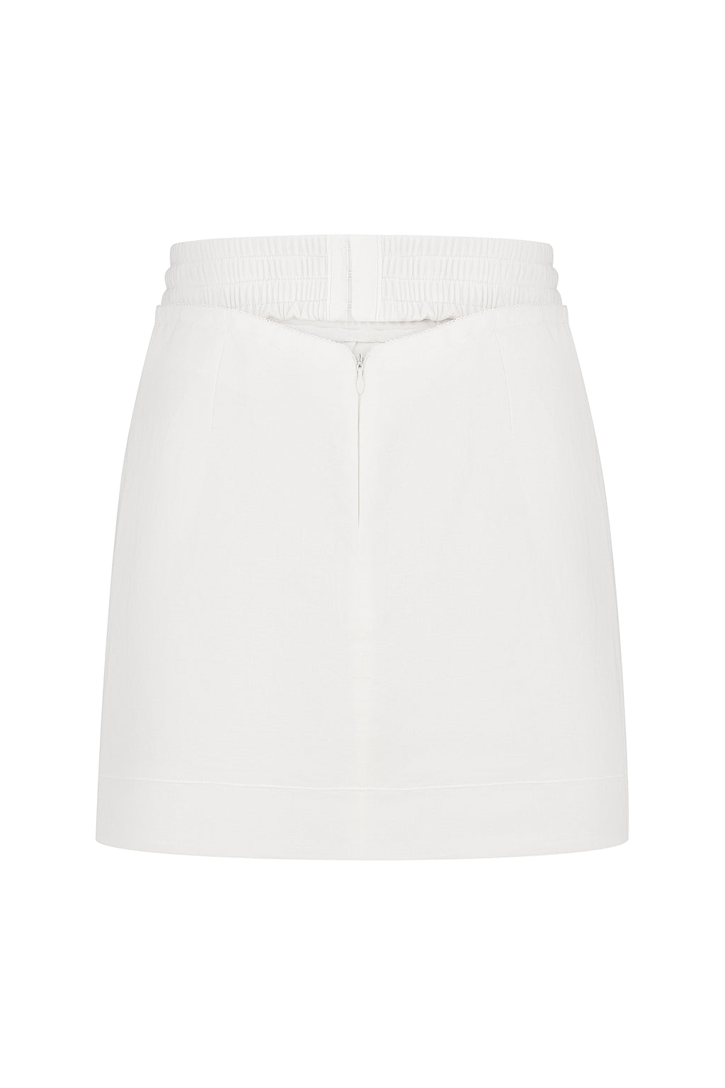 Tailored linen-viscose mini skirt in ivory