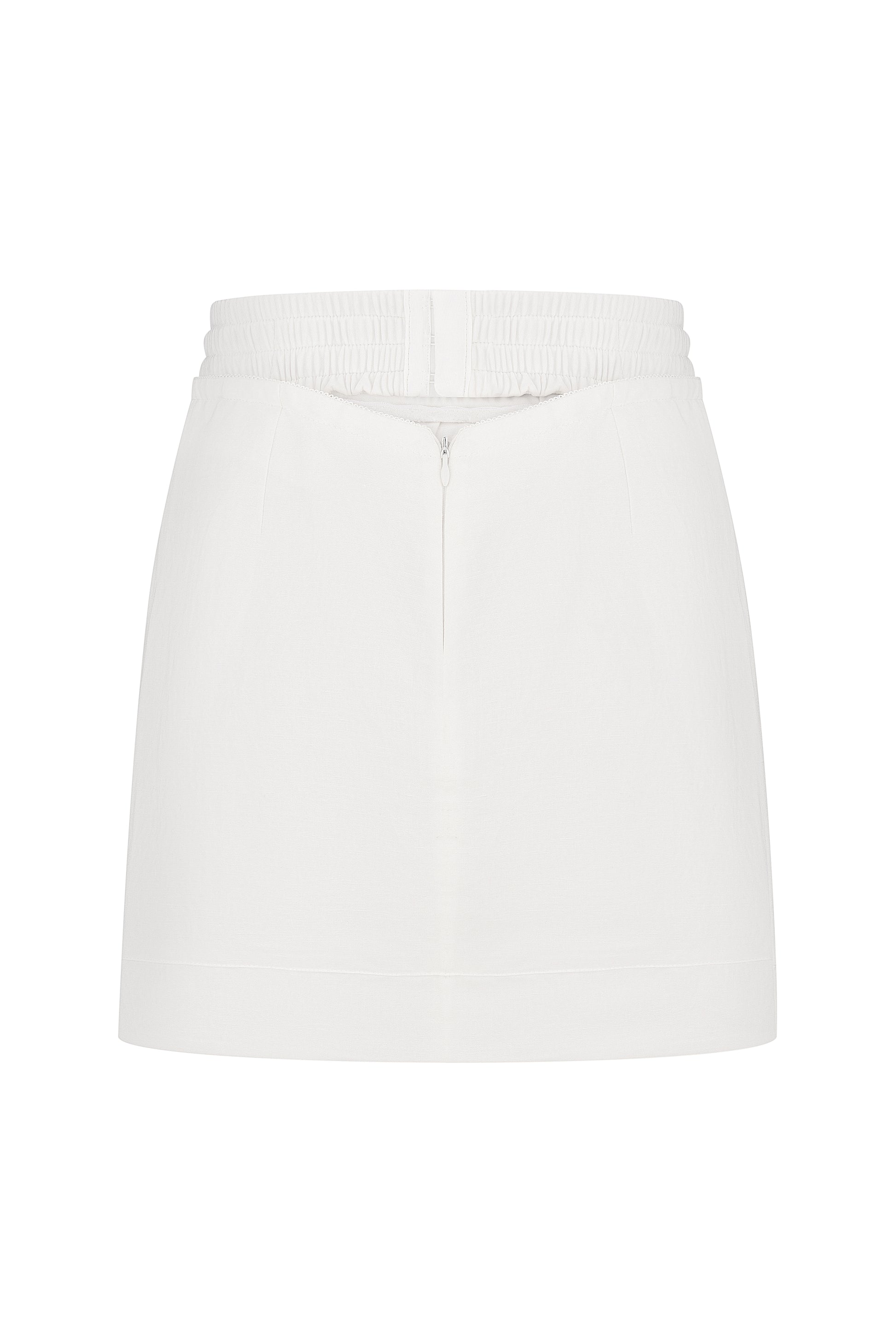 Tailored linen-viscose mini skirt in ivory