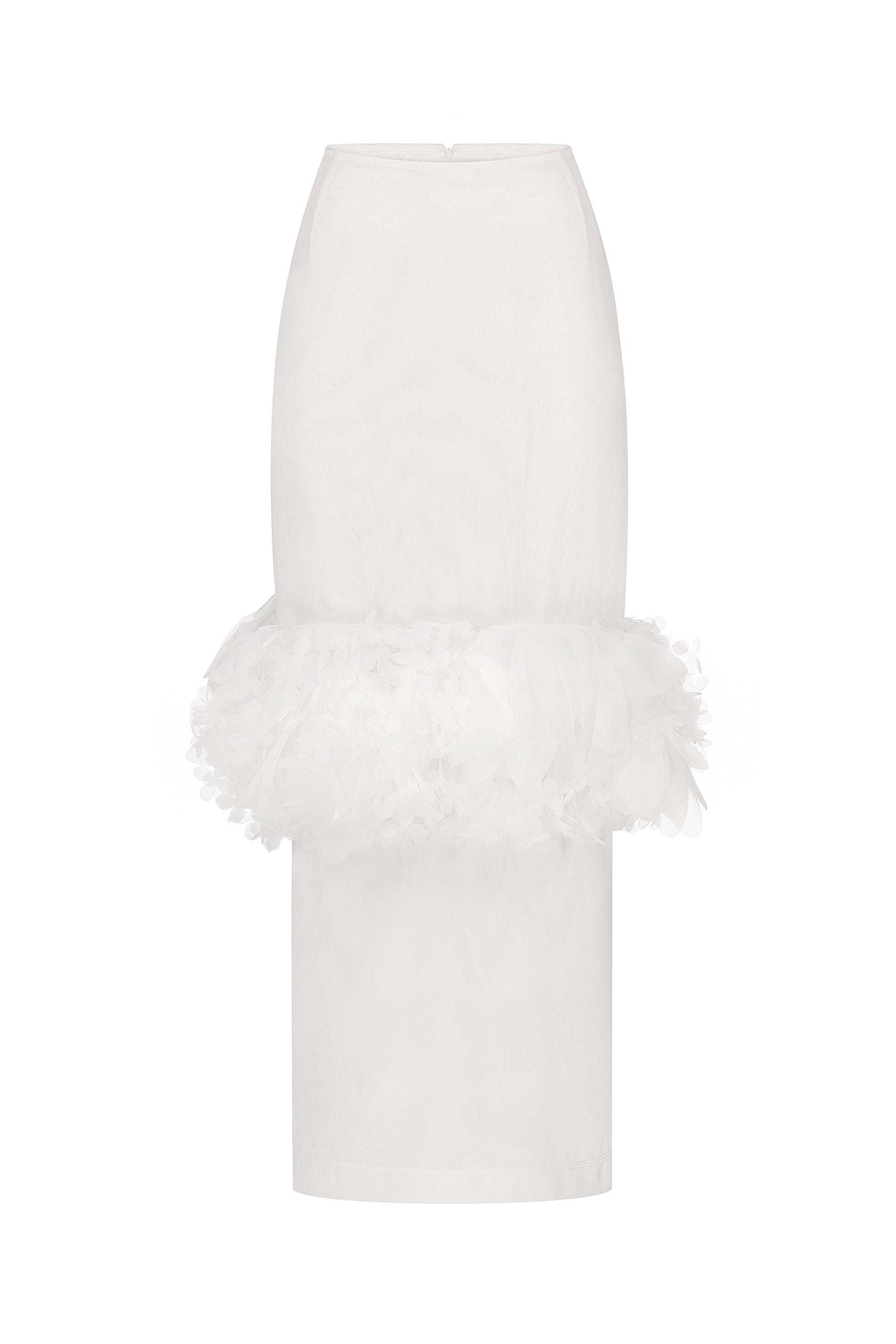 3D floral-basque maxi skirt in ivory