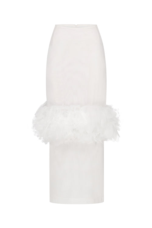 3D floral-basque maxi skirt in ivory