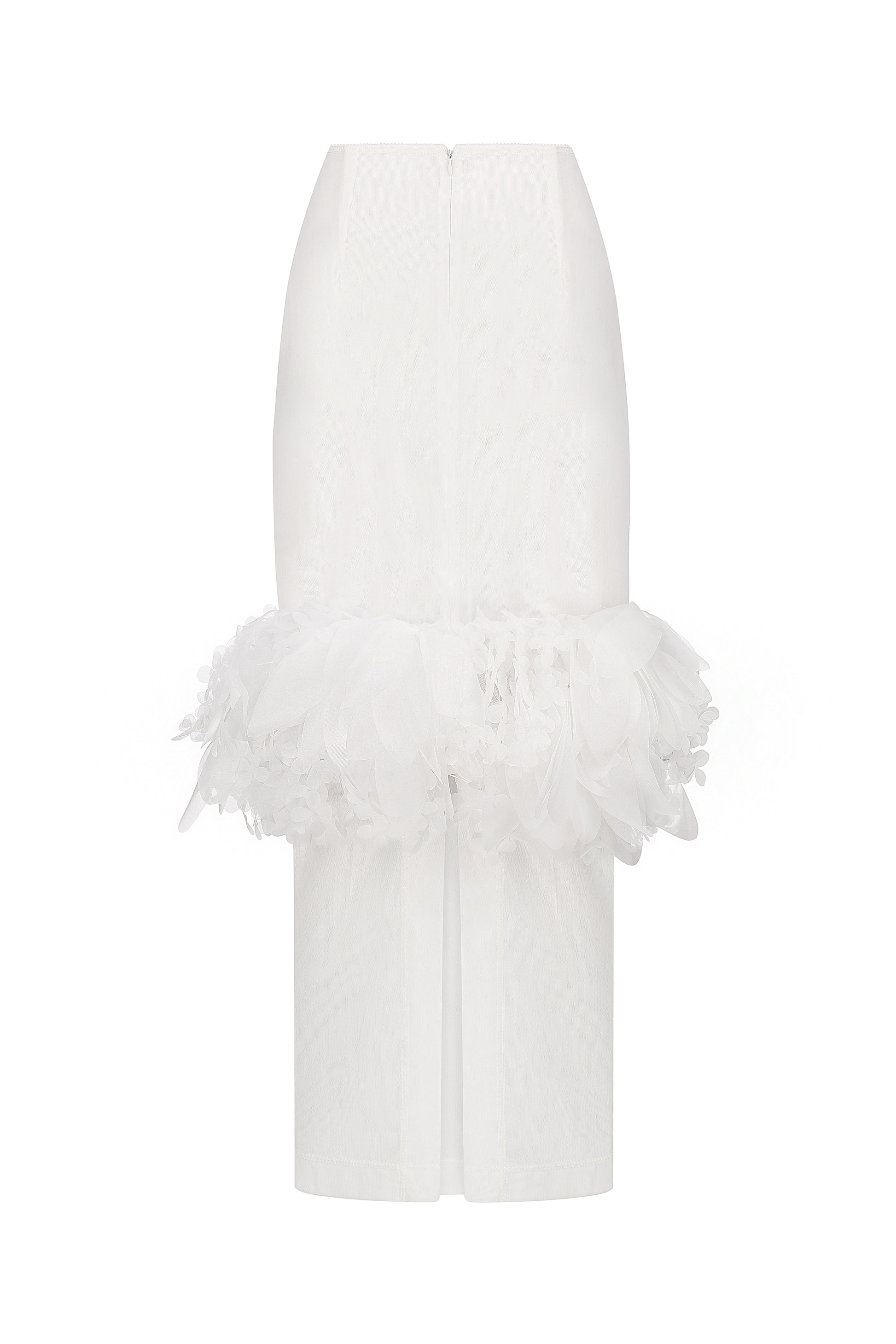 3D floral-basque maxi skirt in ivory