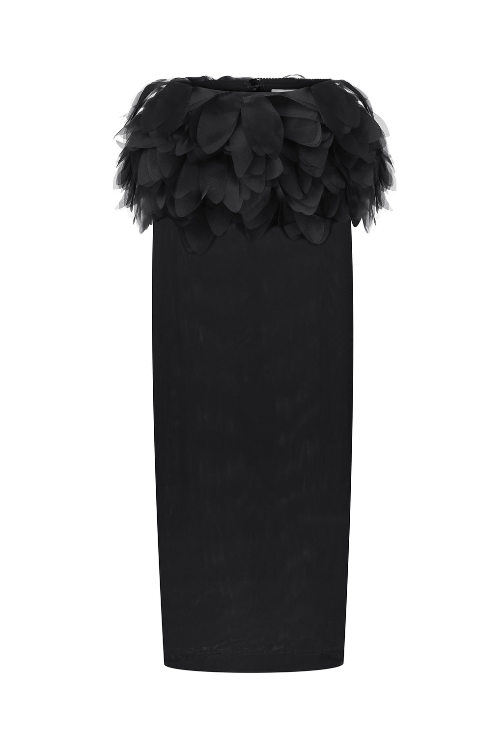 Fitted maxi skirt with removable floral basque in black