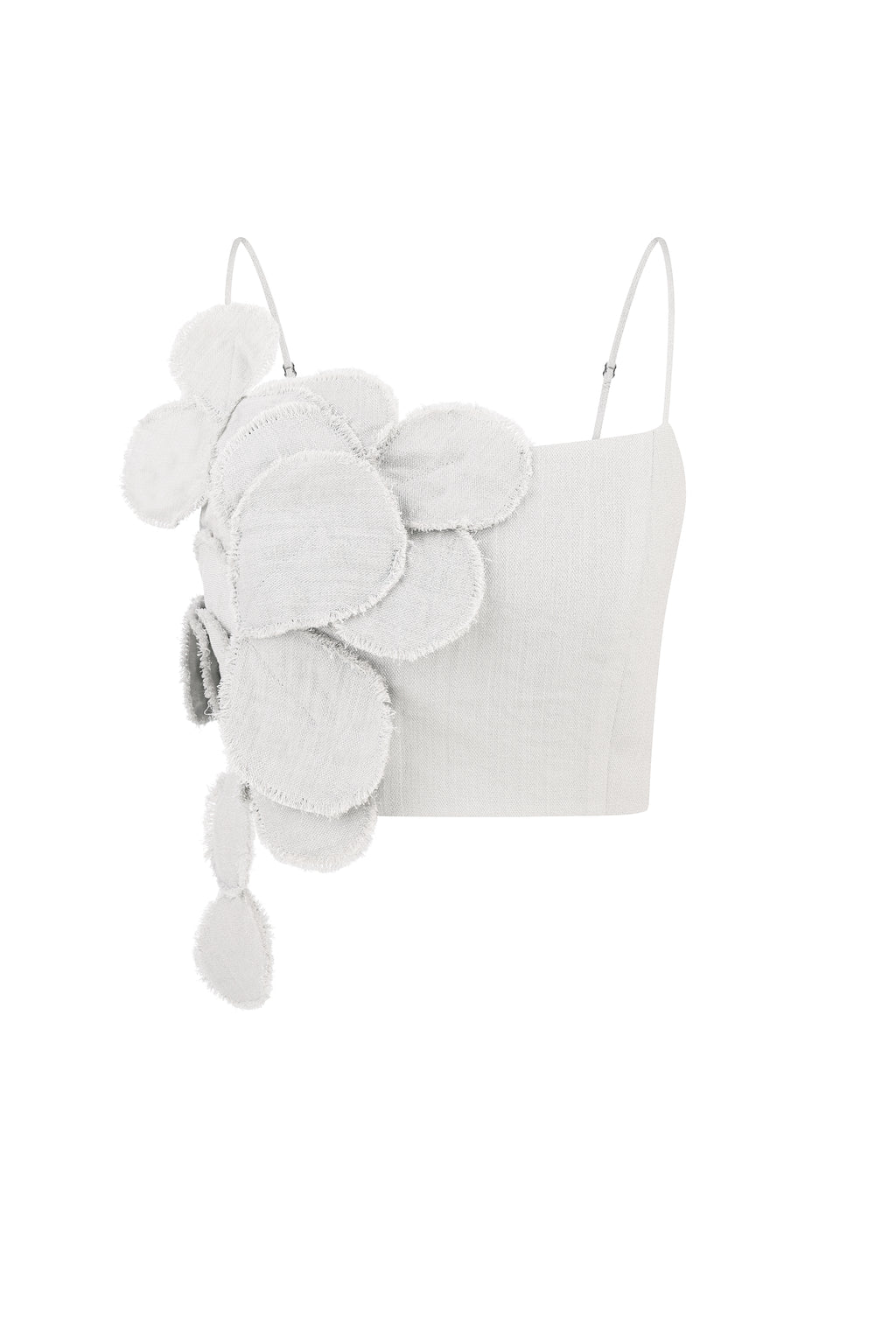 Circular floral-appliqué cropped top in gray