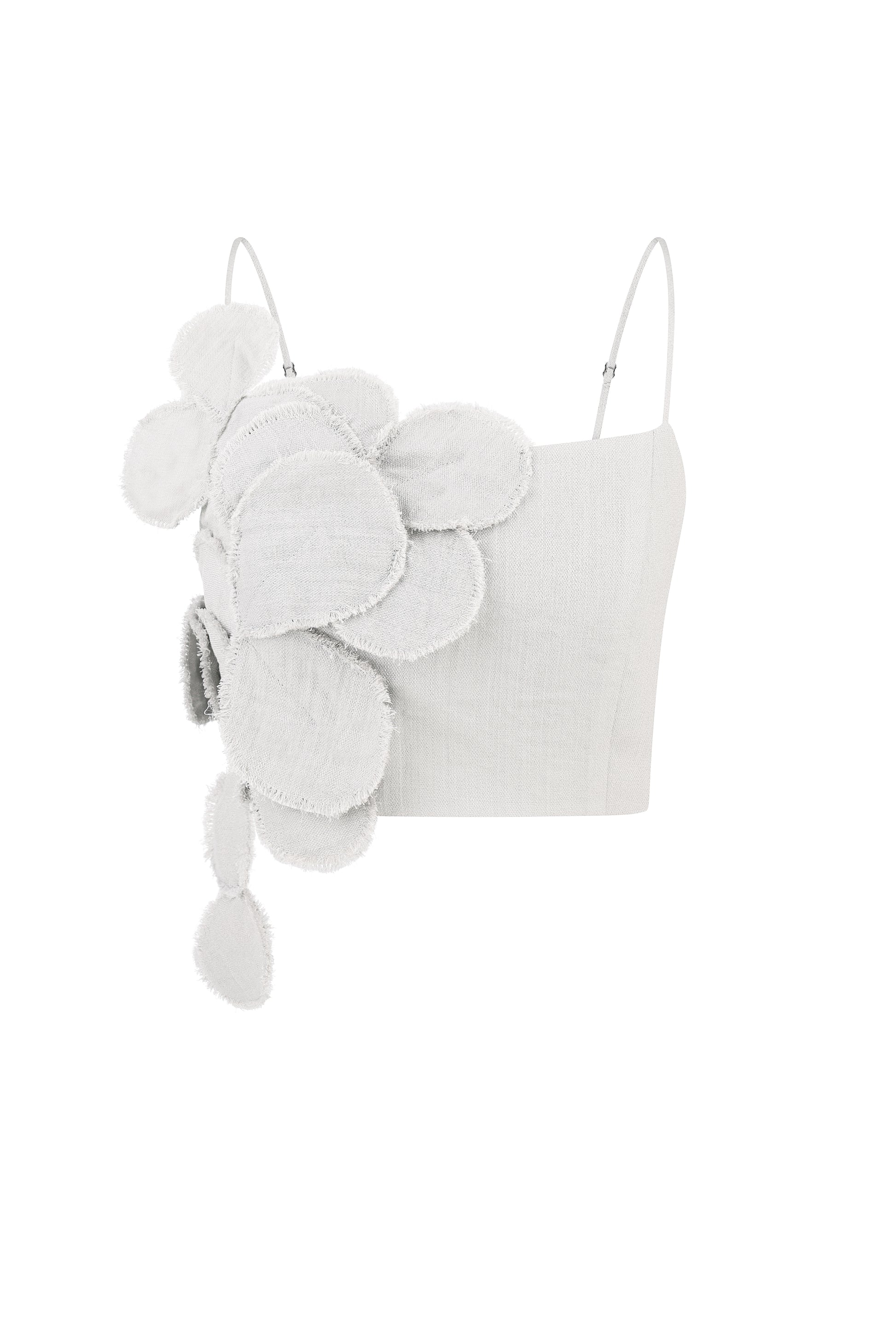 Circular floral-appliqué cropped top in gray