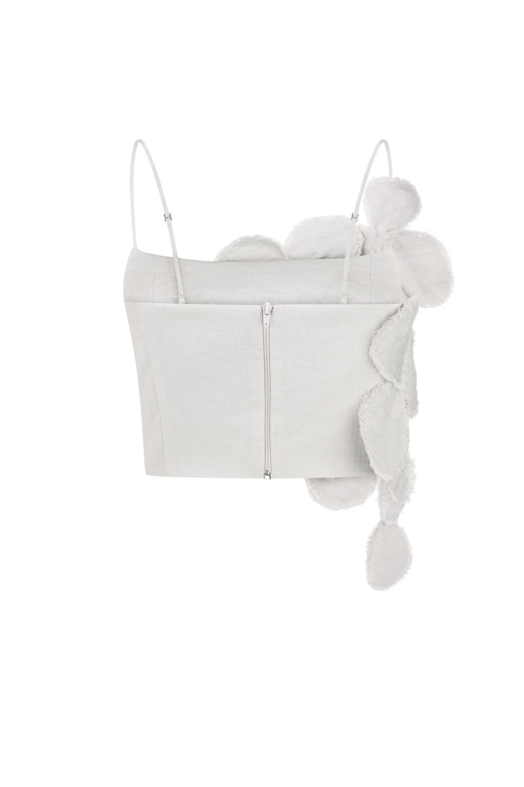 Circular floral-appliqué cropped top in gray