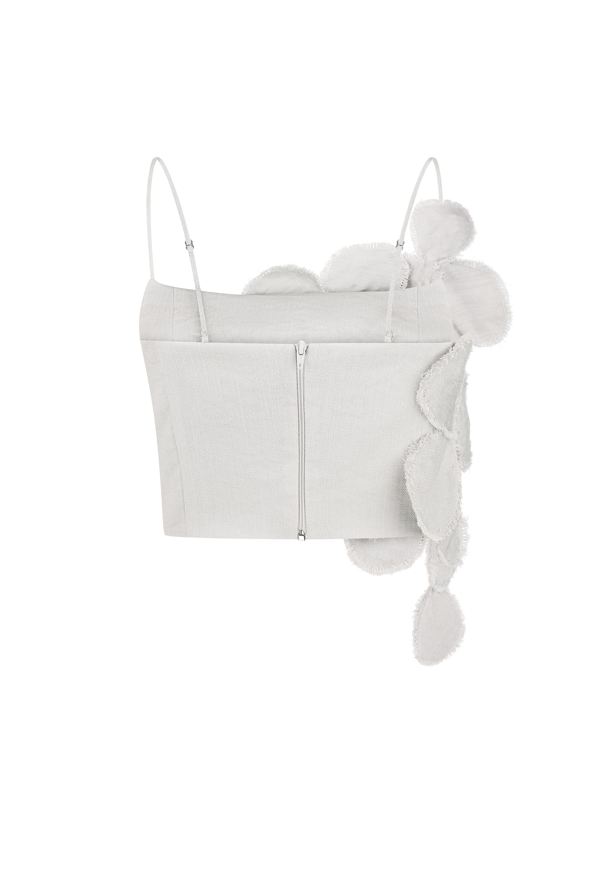 Circular floral-appliqué cropped top in gray