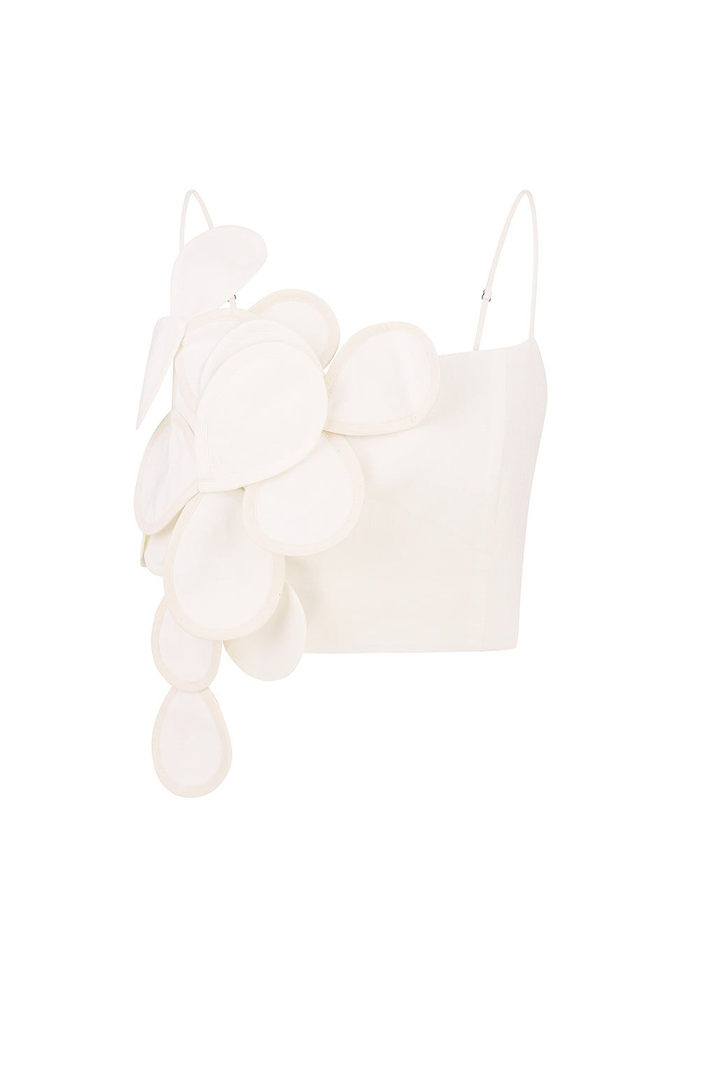 Sculptural petal-appliqué cropped top in ivory