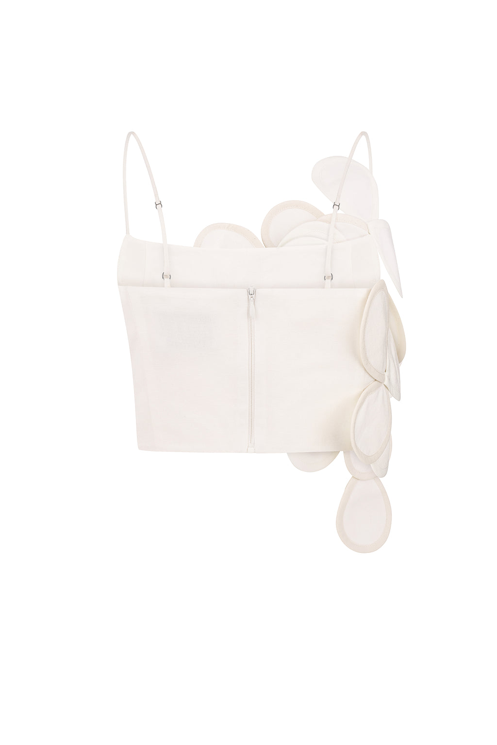 Sculptural petal-appliqué cropped top in ivory