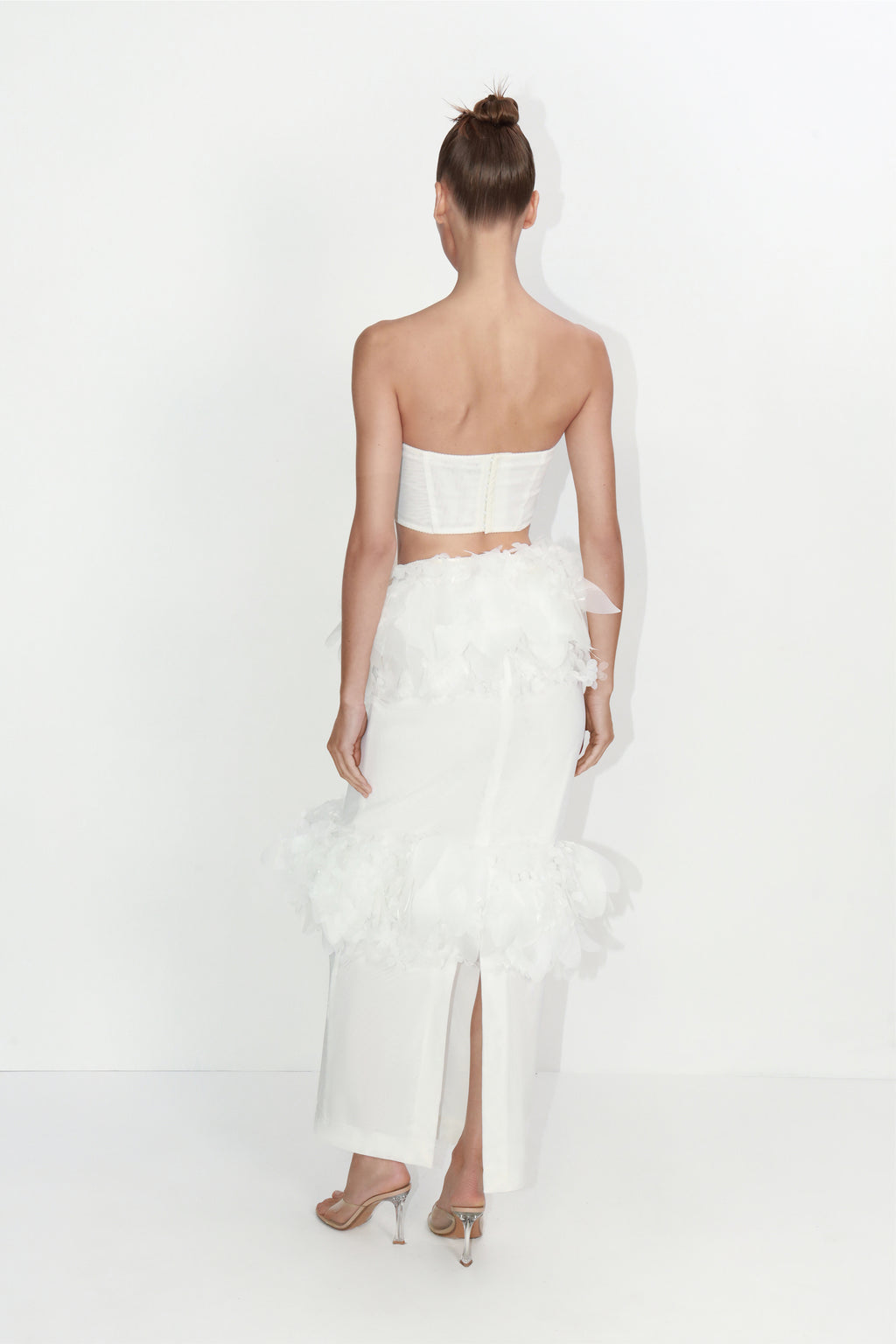 3D floral-basque maxi skirt in ivory