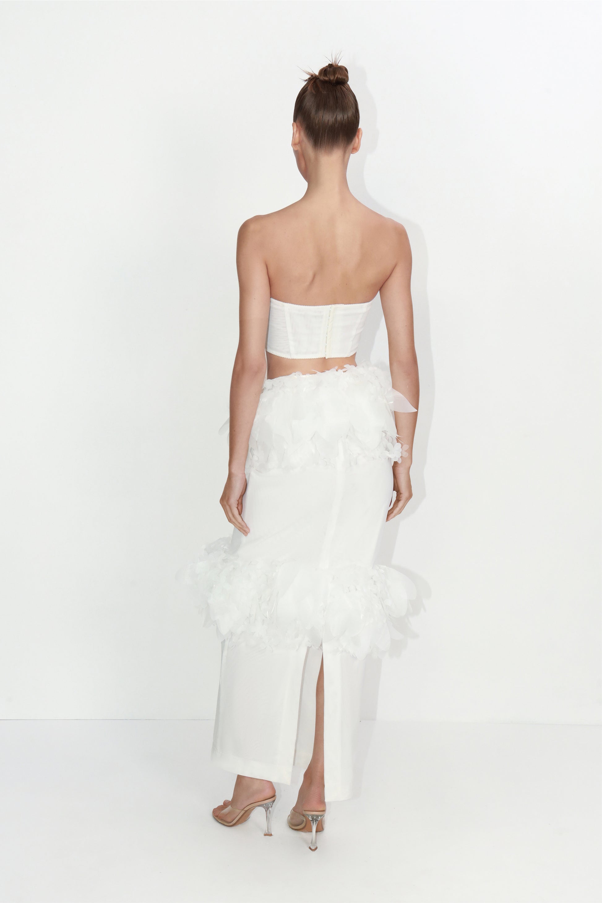 3D floral-basque maxi skirt in ivory