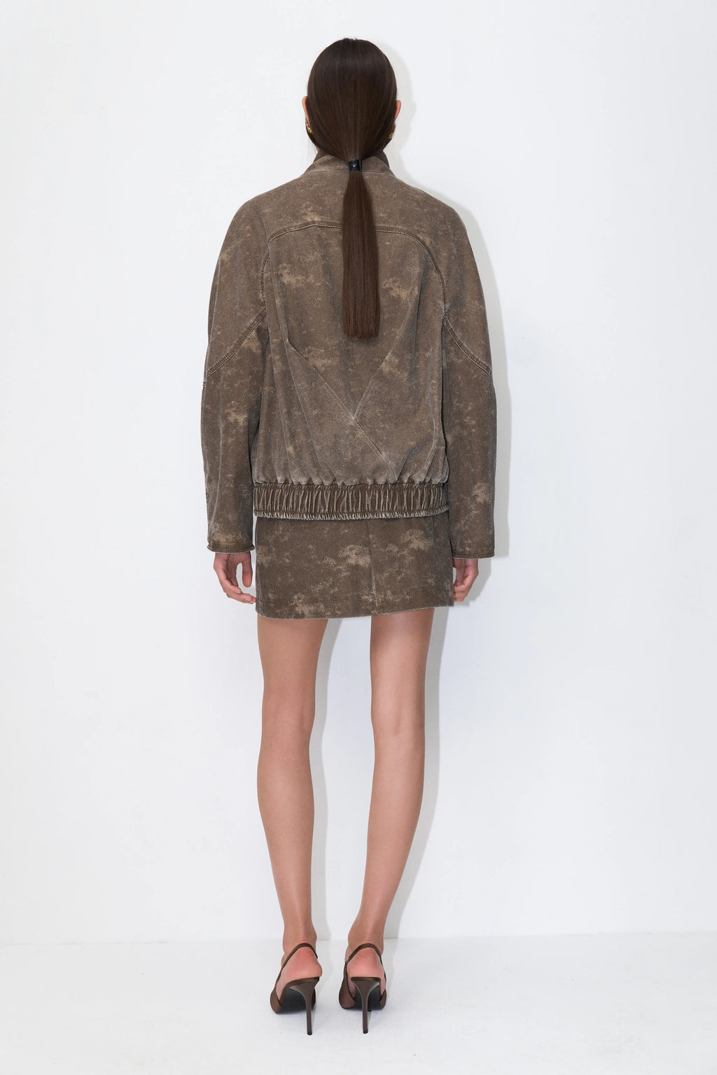 Funnel-Neck Weathered Blazer in Brown
