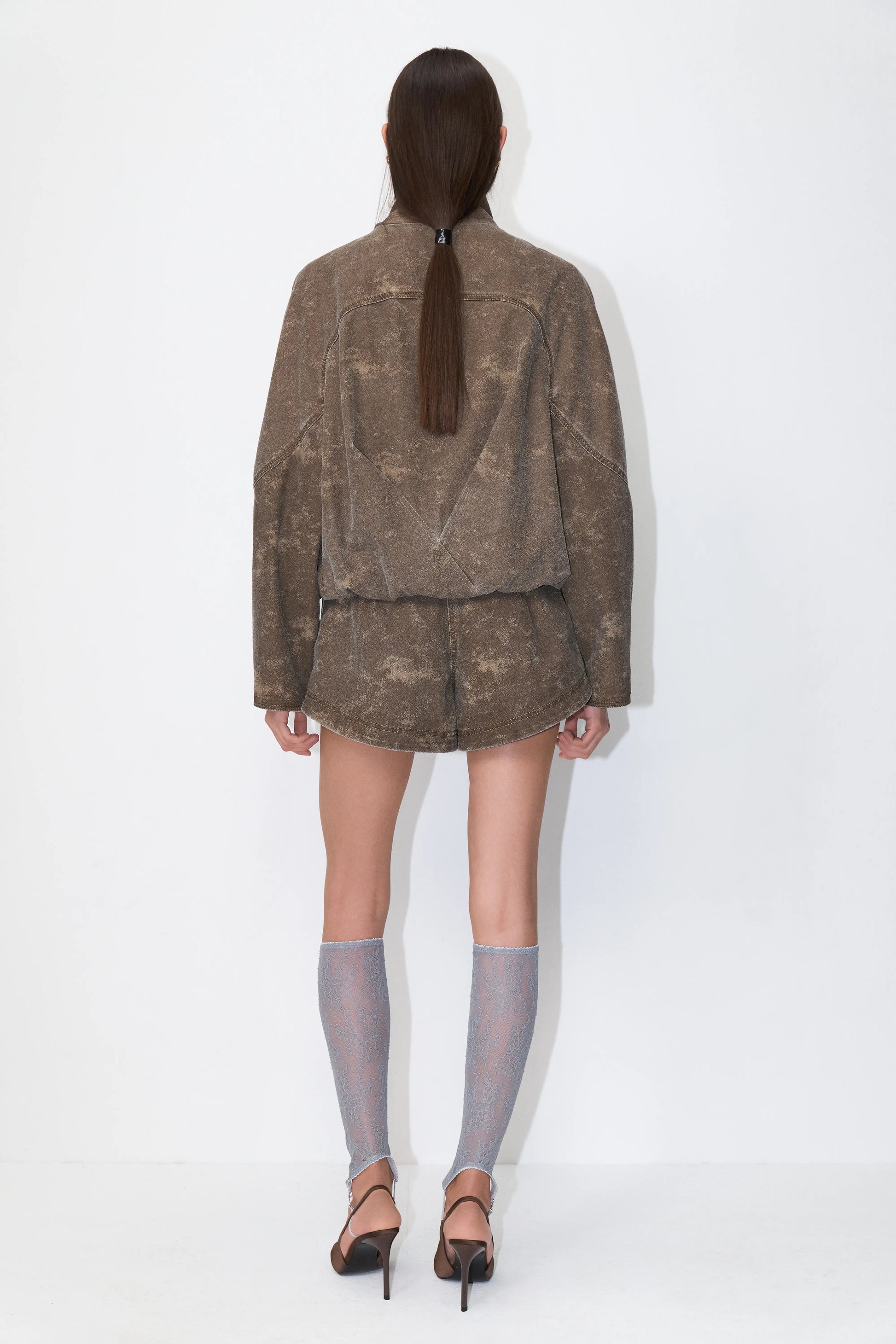Weathered Structured Shorts in Brown