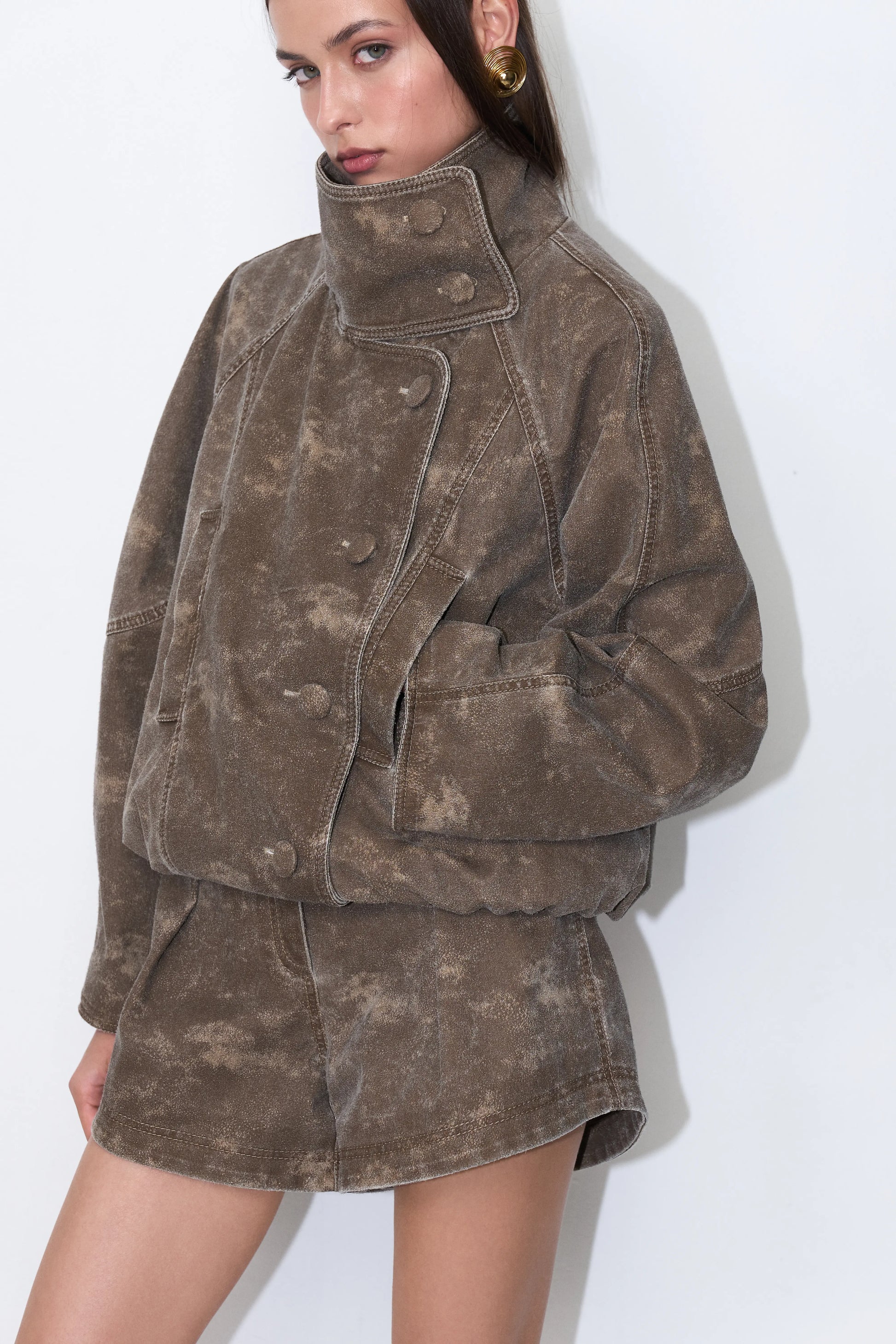 Weathered Structured Shorts in Brown