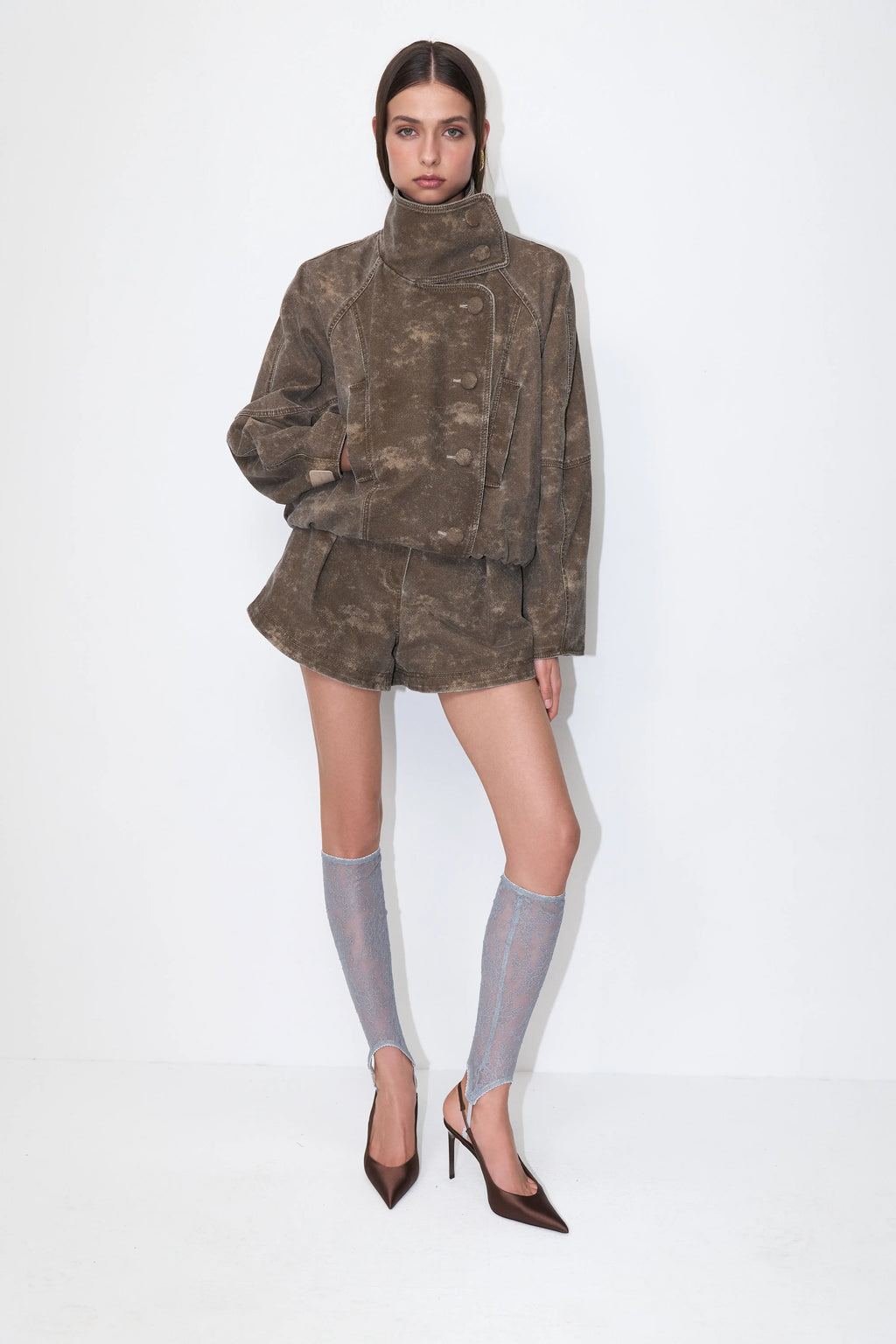 Weathered Structured Shorts in Brown