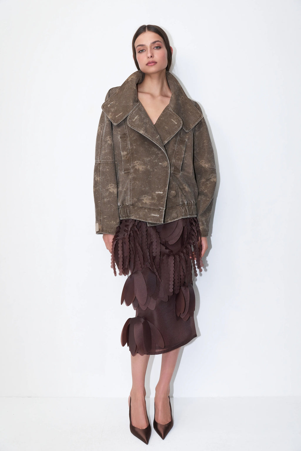 Floral Fringe Skirt in Brown