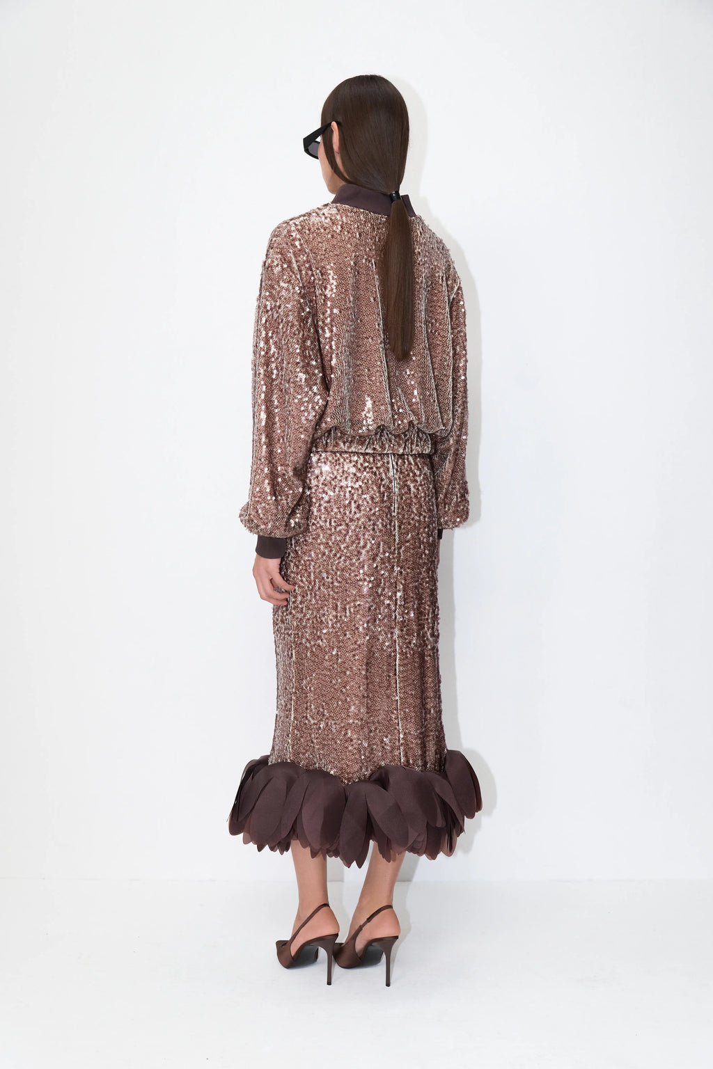 Sequin Bomber Blazer in Brown