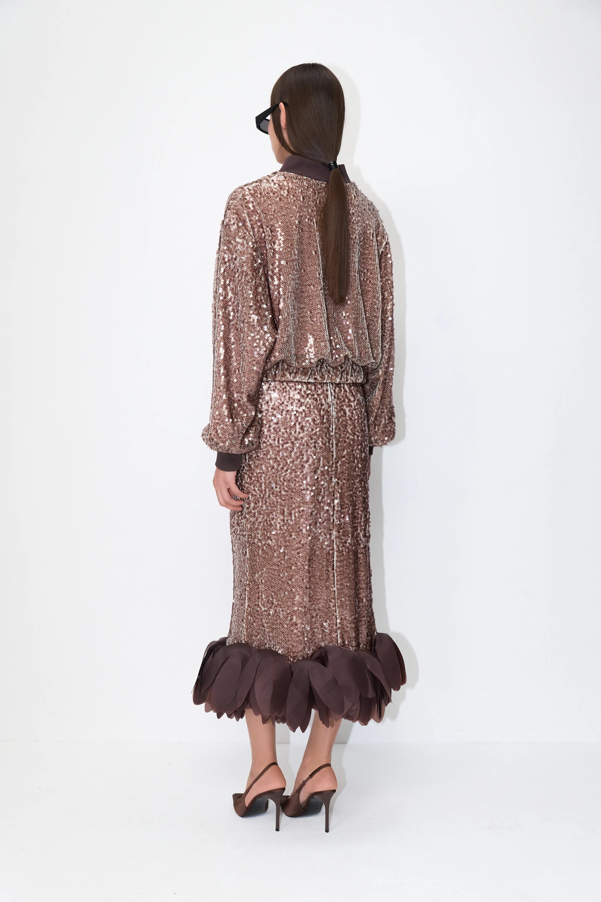 Sequin Bomber Blazer in Brown
