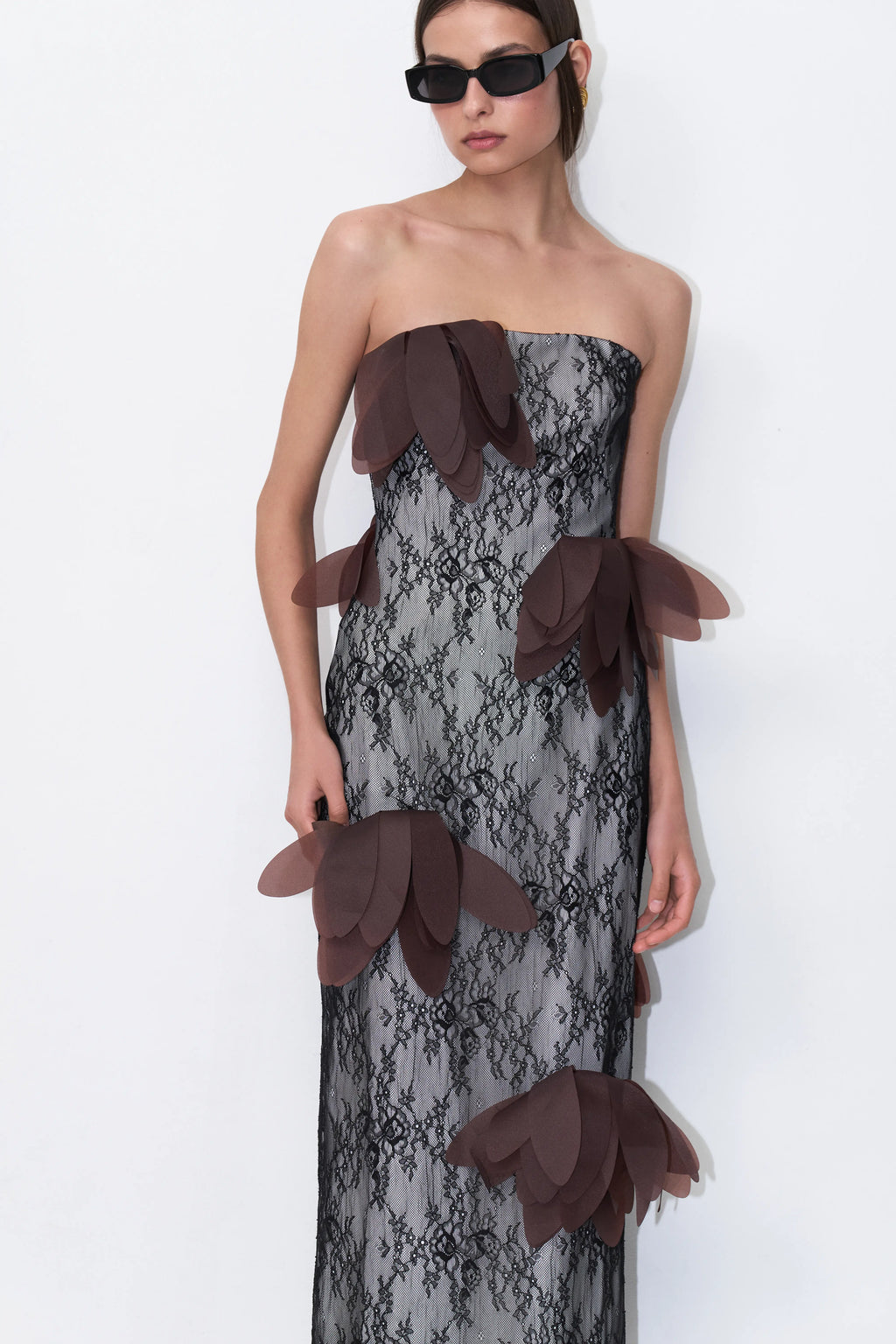 3D Petal Lace Dress in Black
