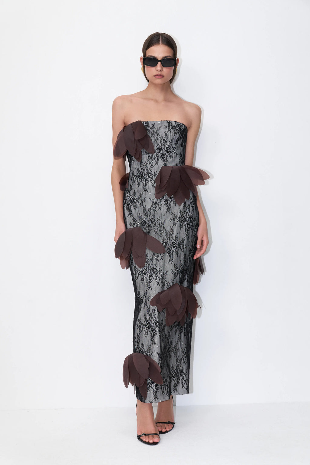 3D Petal Lace Dress in Black