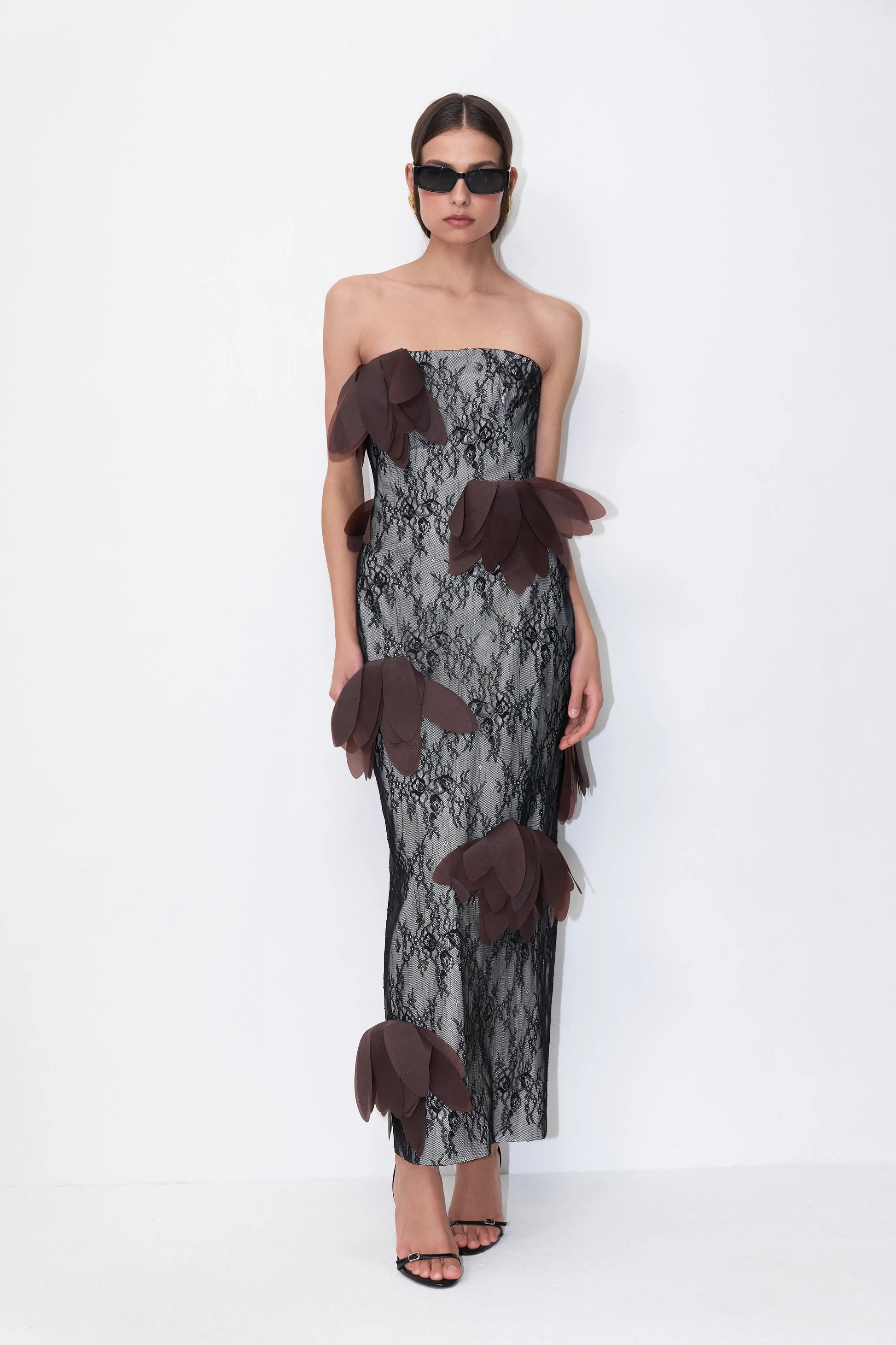 3D Petal Lace Dress in Black
