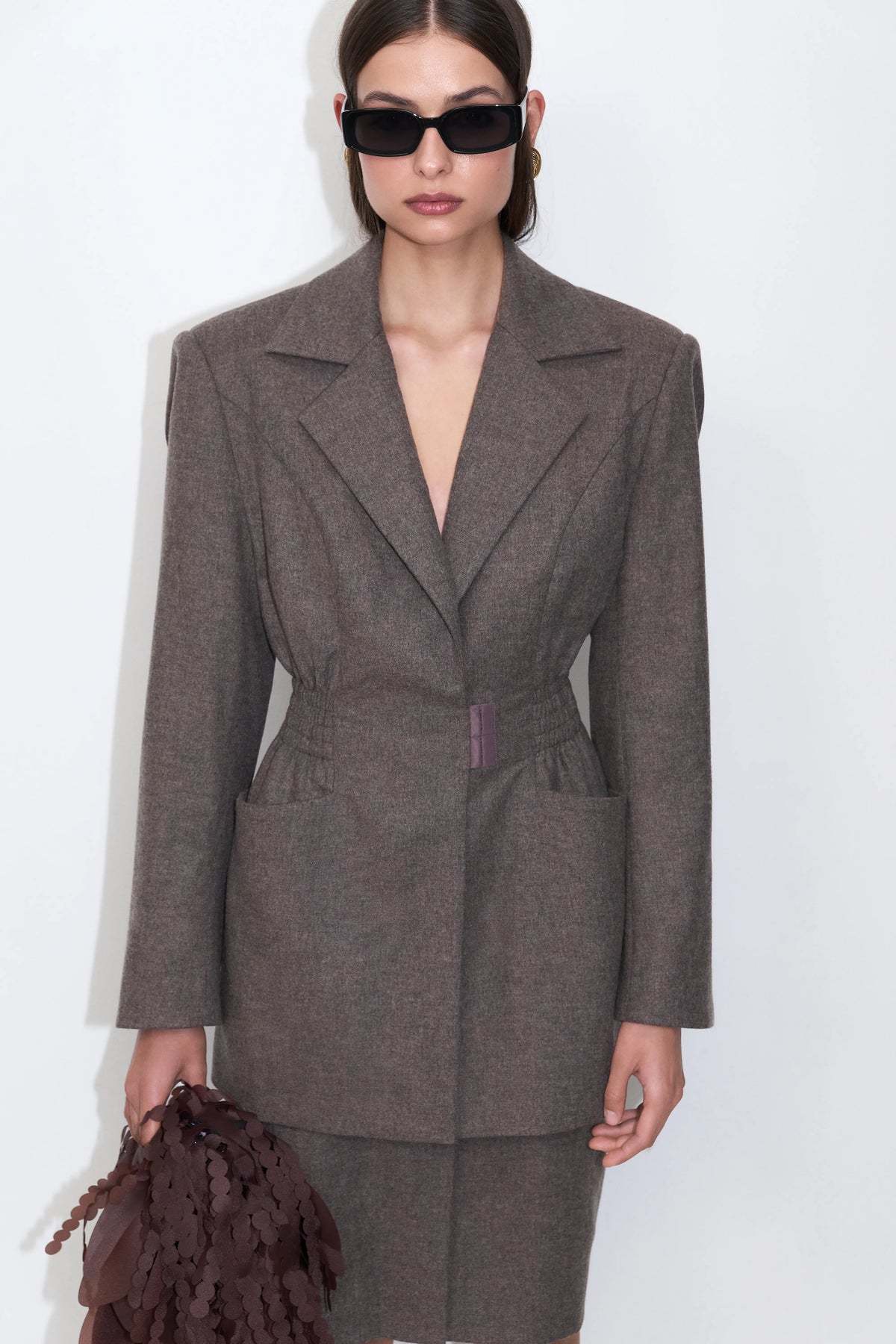 Ruched Waist Jacket in Brown