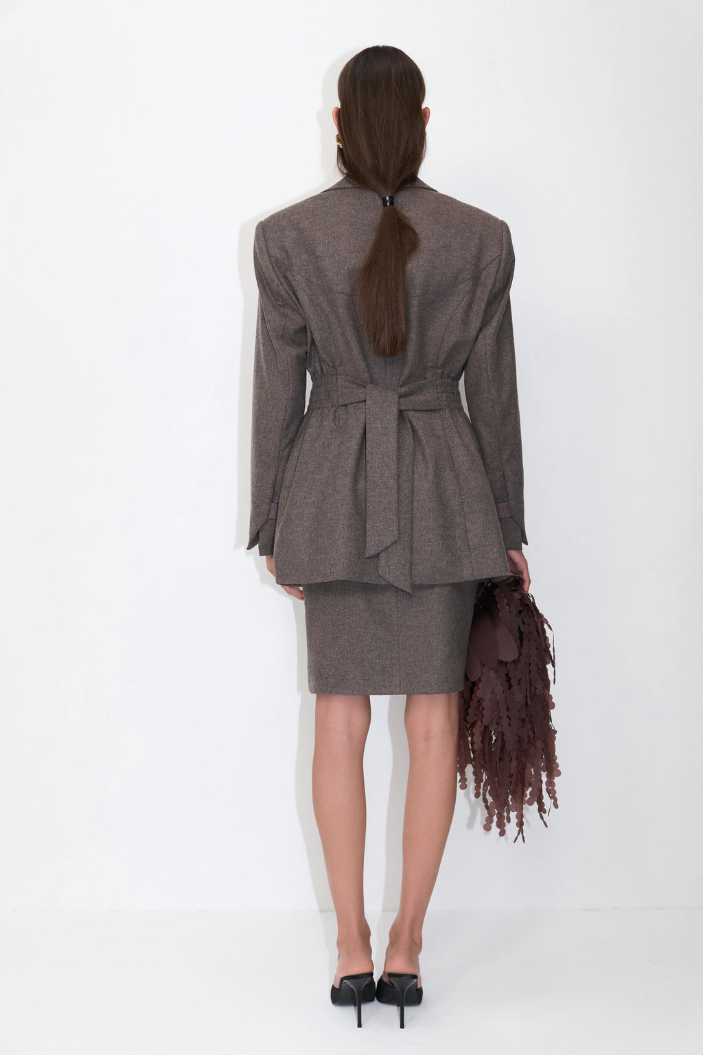 Ruched Waist Jacket in Brown