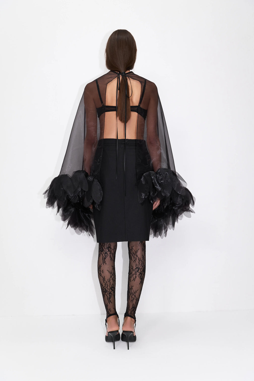Floral Sheer Cape Top in Black