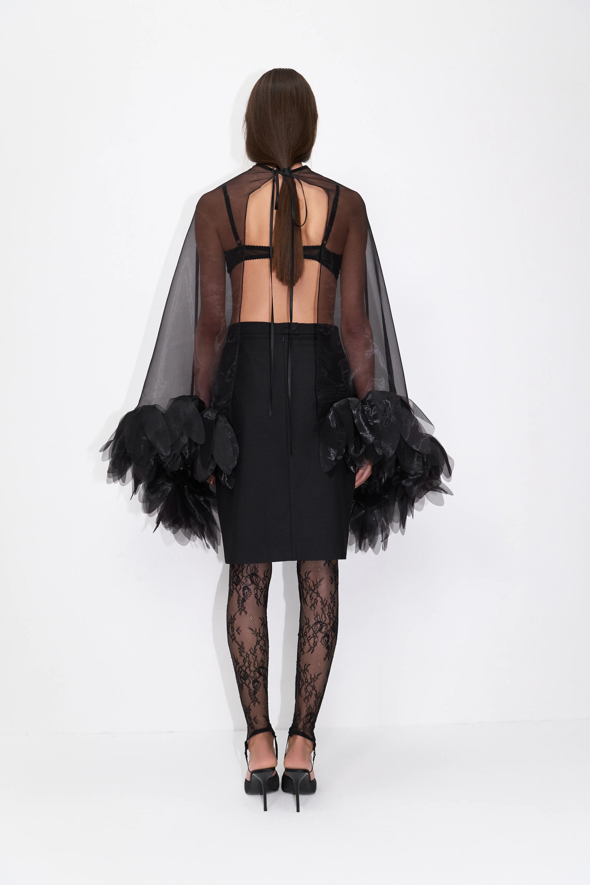 Floral Sheer Cape Top in Black