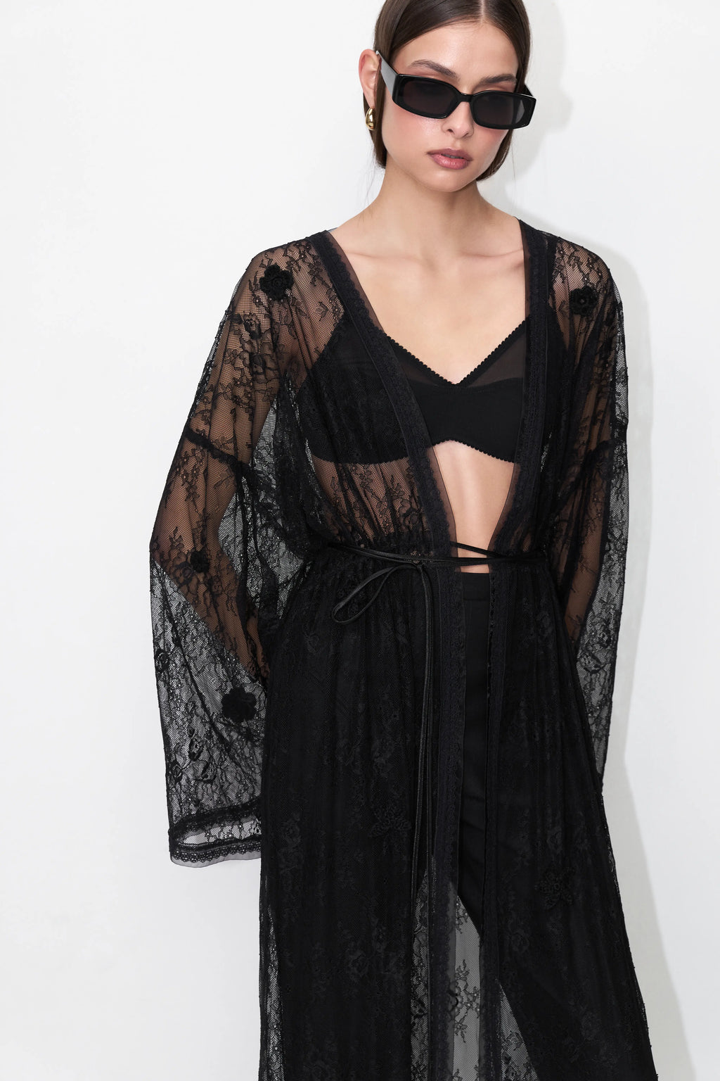 Chantilly Lace Cape-Robe in Black
