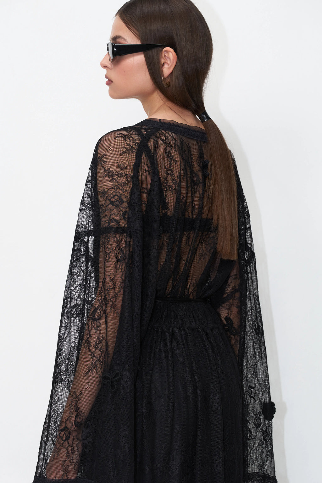 Chantilly Lace Cape-Robe in Black