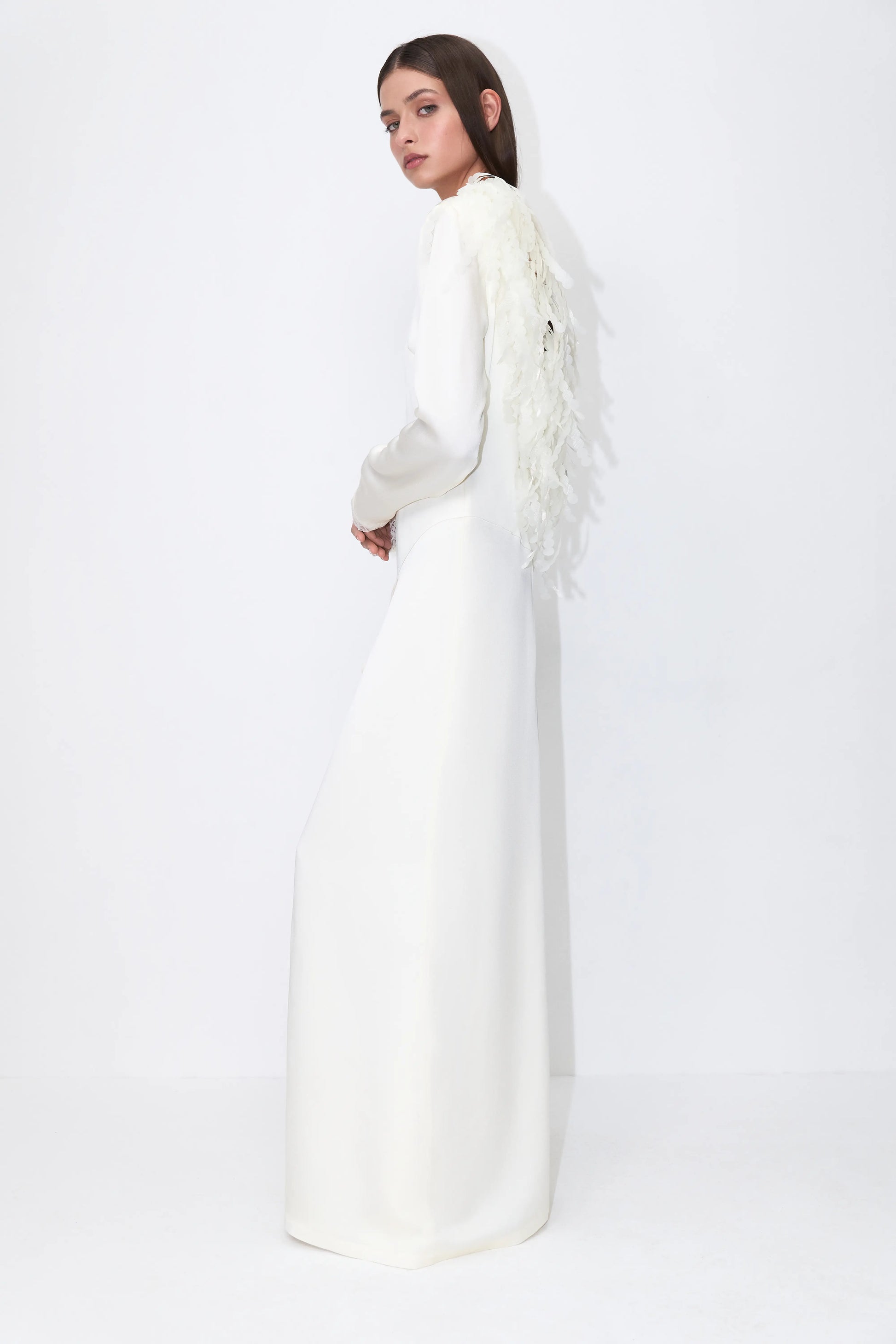 Deep V Dress in Ivory