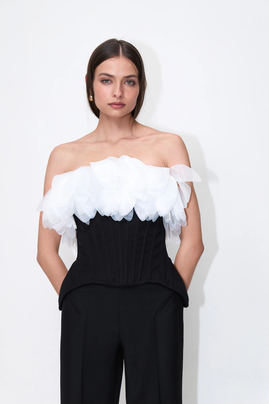 Petal Cloud Corset Top in Black
