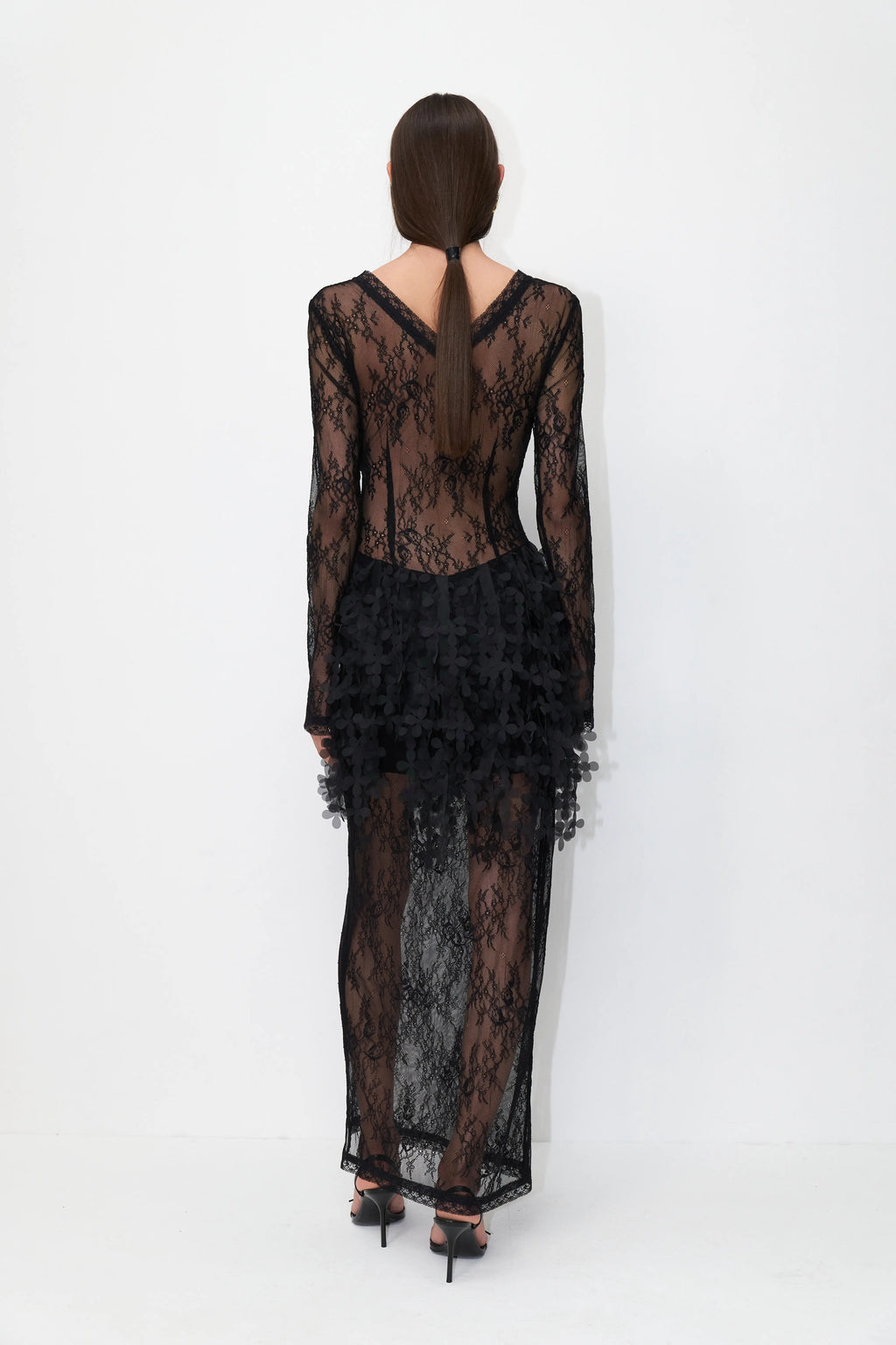 Lace Floral Overlay Dress in Black