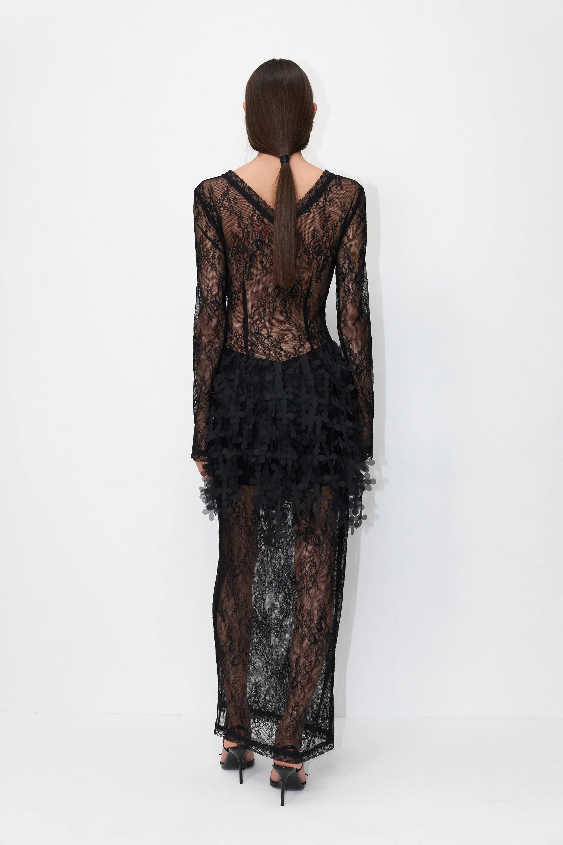 Lace Floral Overlay Dress in Black