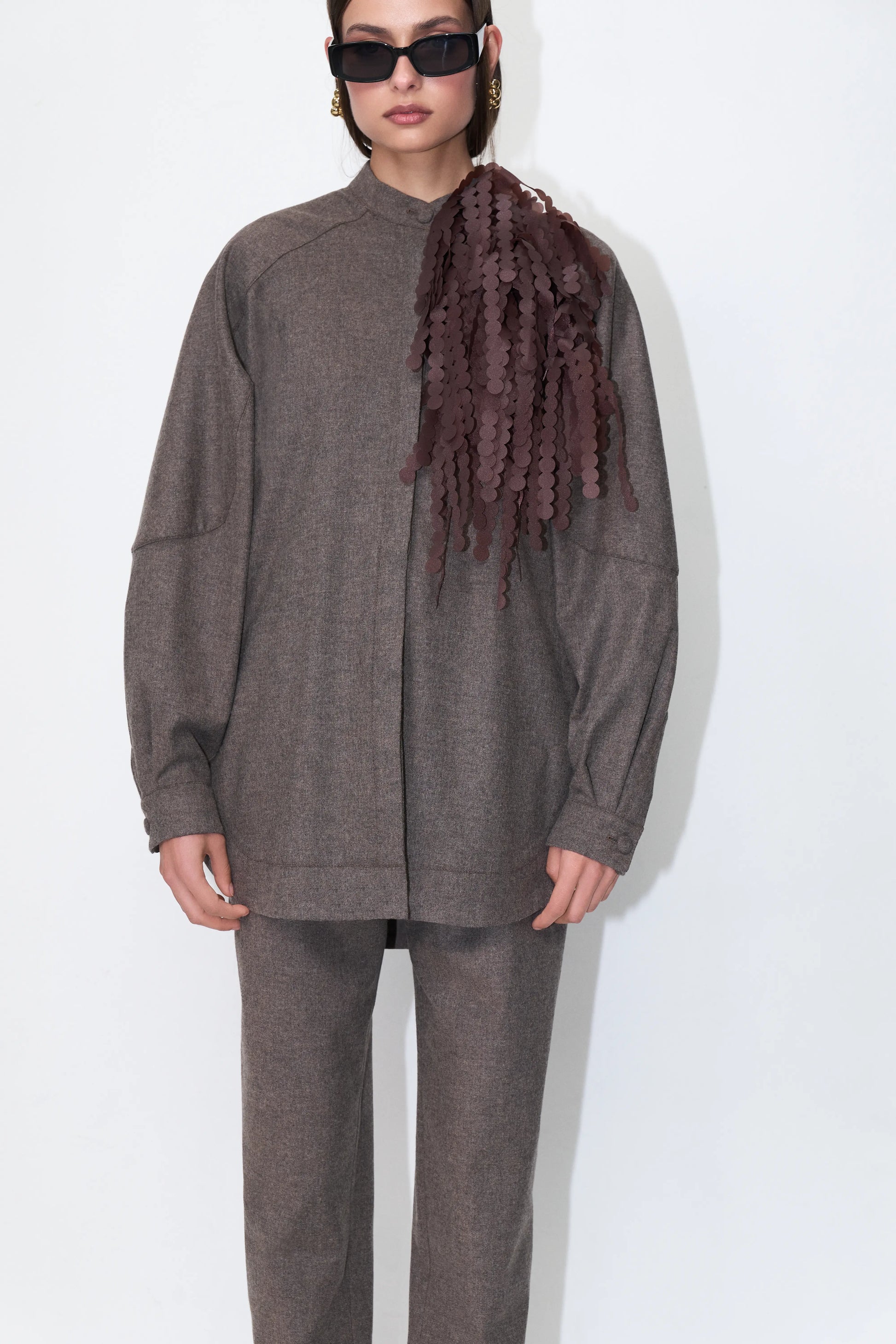 Cocoon Suiting Blouse in Brown