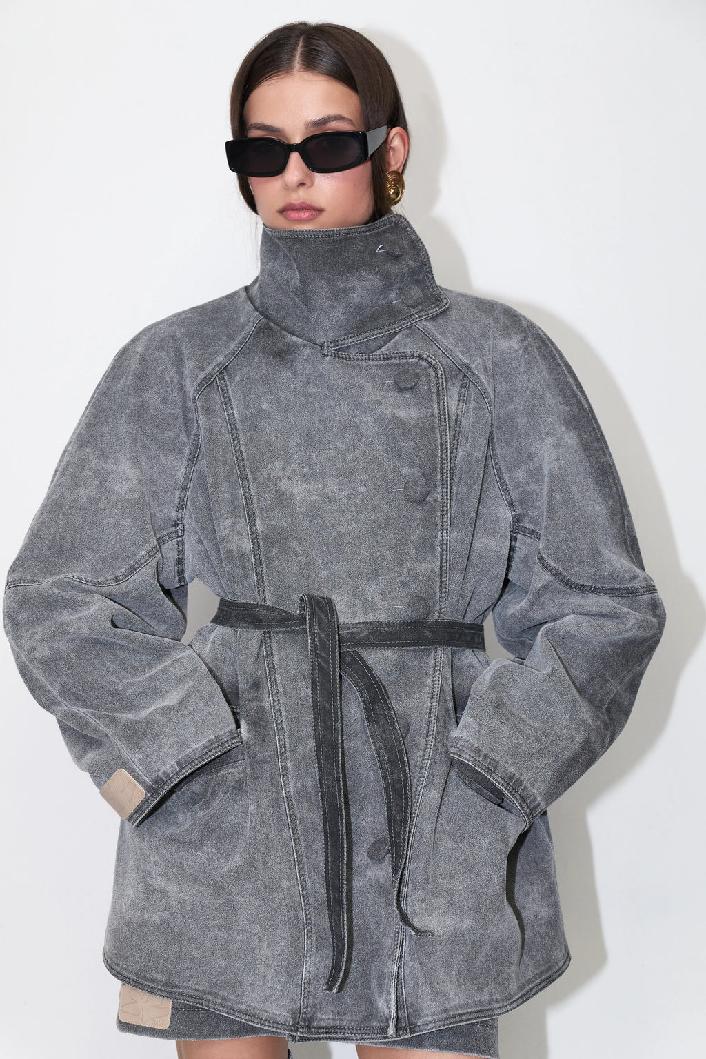 Weathered Funnel-Neck Coat in Gray
