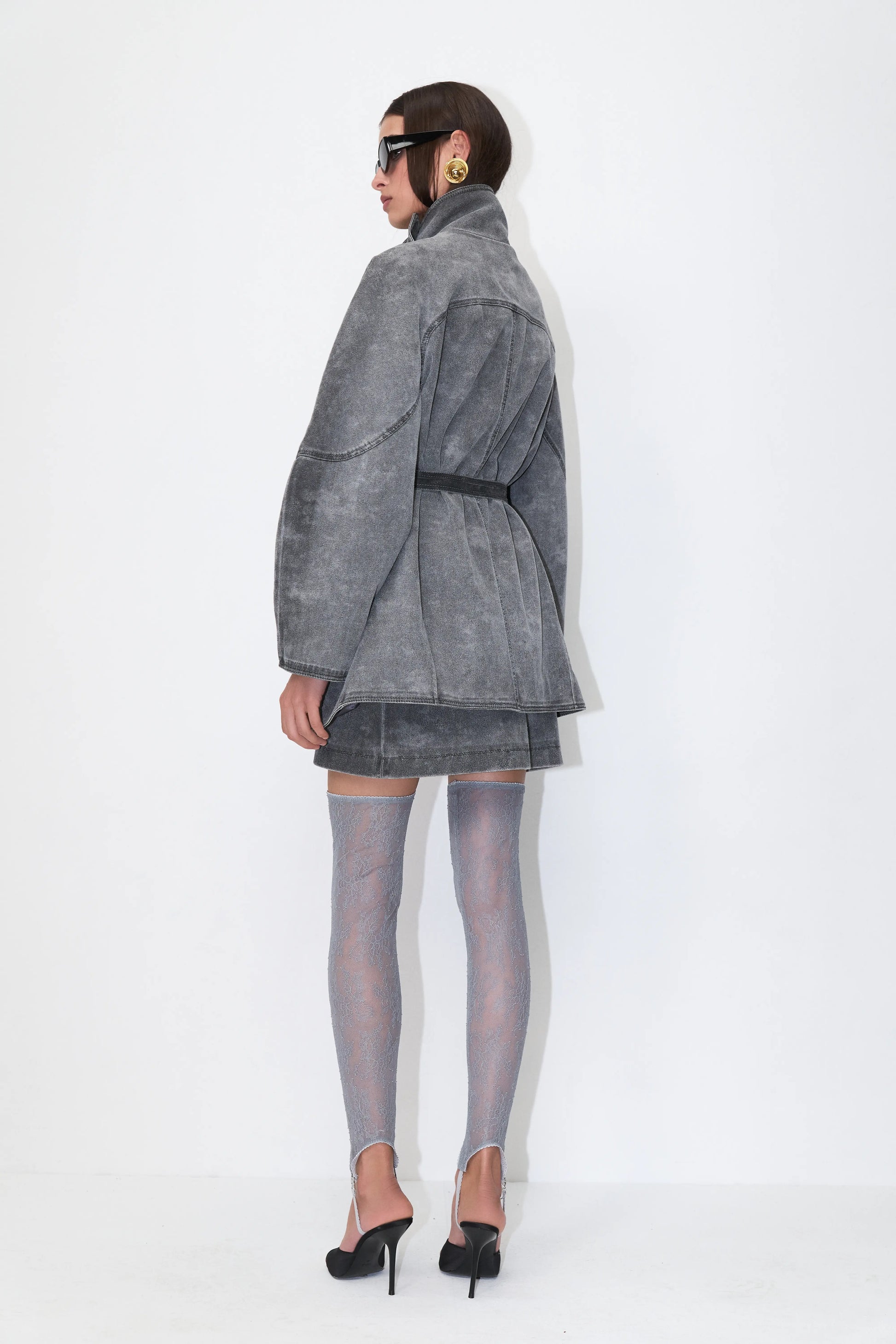 Weathered Funnel-Neck Coat in Gray