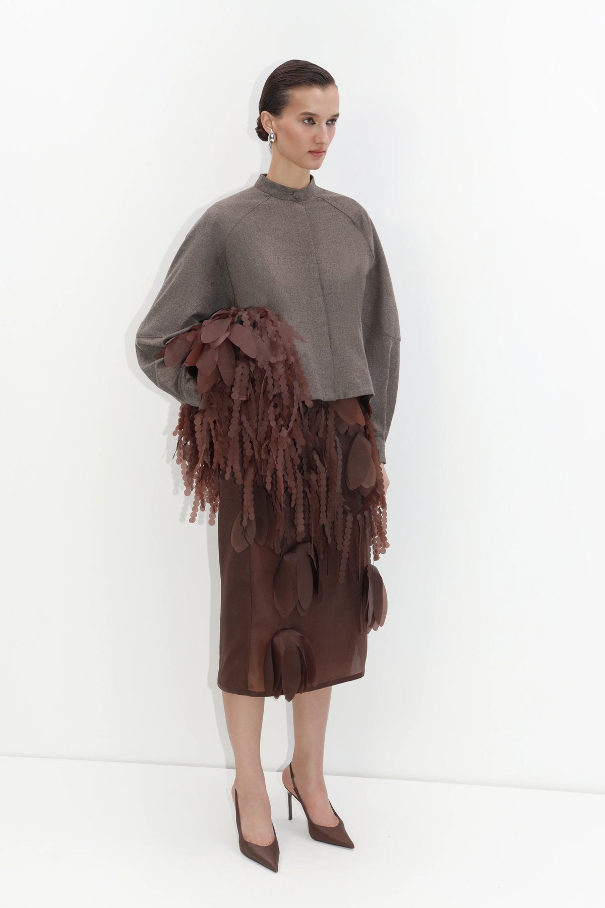 Floral Fringe Skirt in Brown