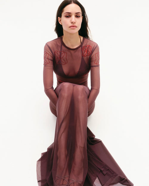 Fitted Mesh Body Adorned With Decorative Floral Crystals