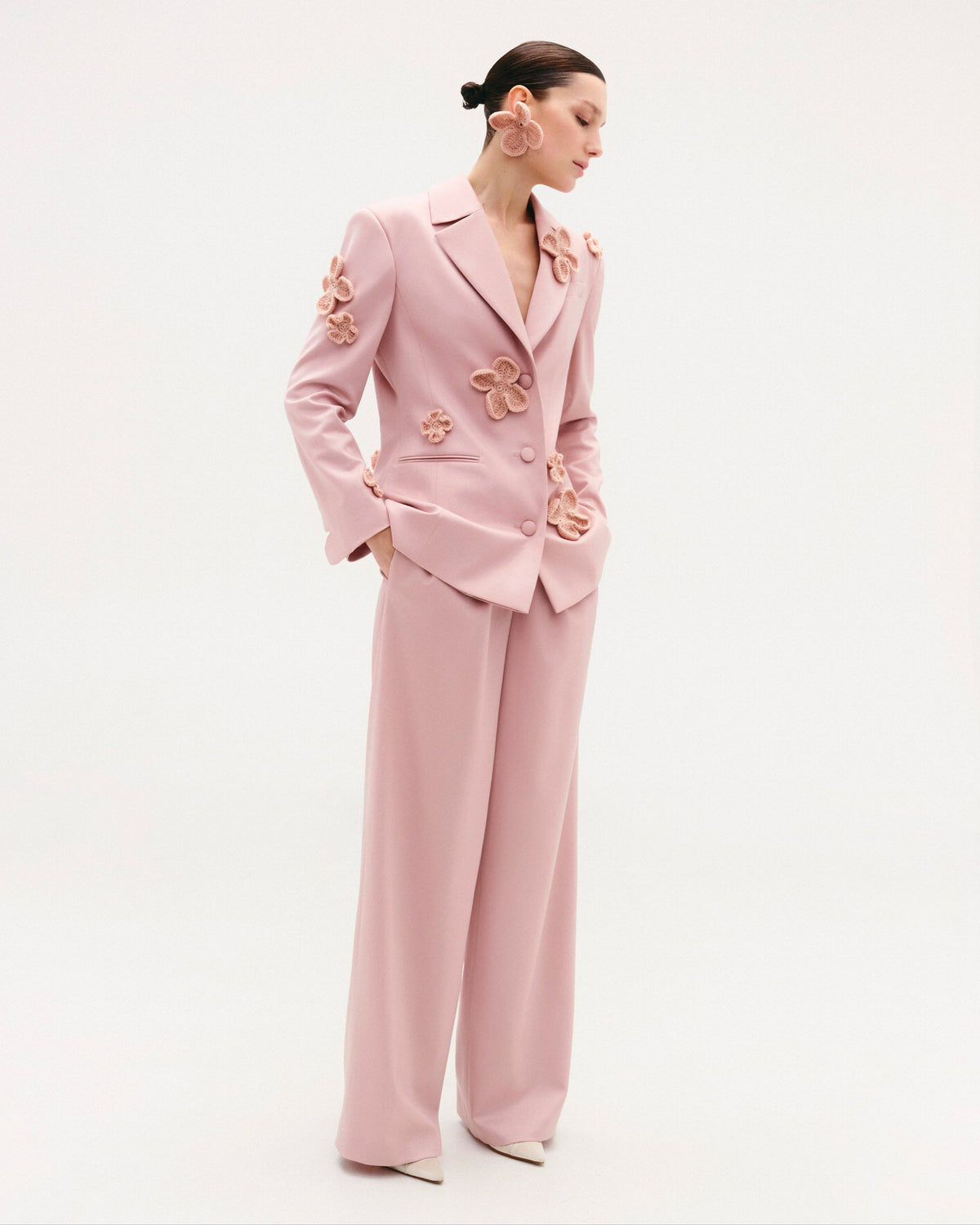 High-waisted Loose-fitting Pants in Powder