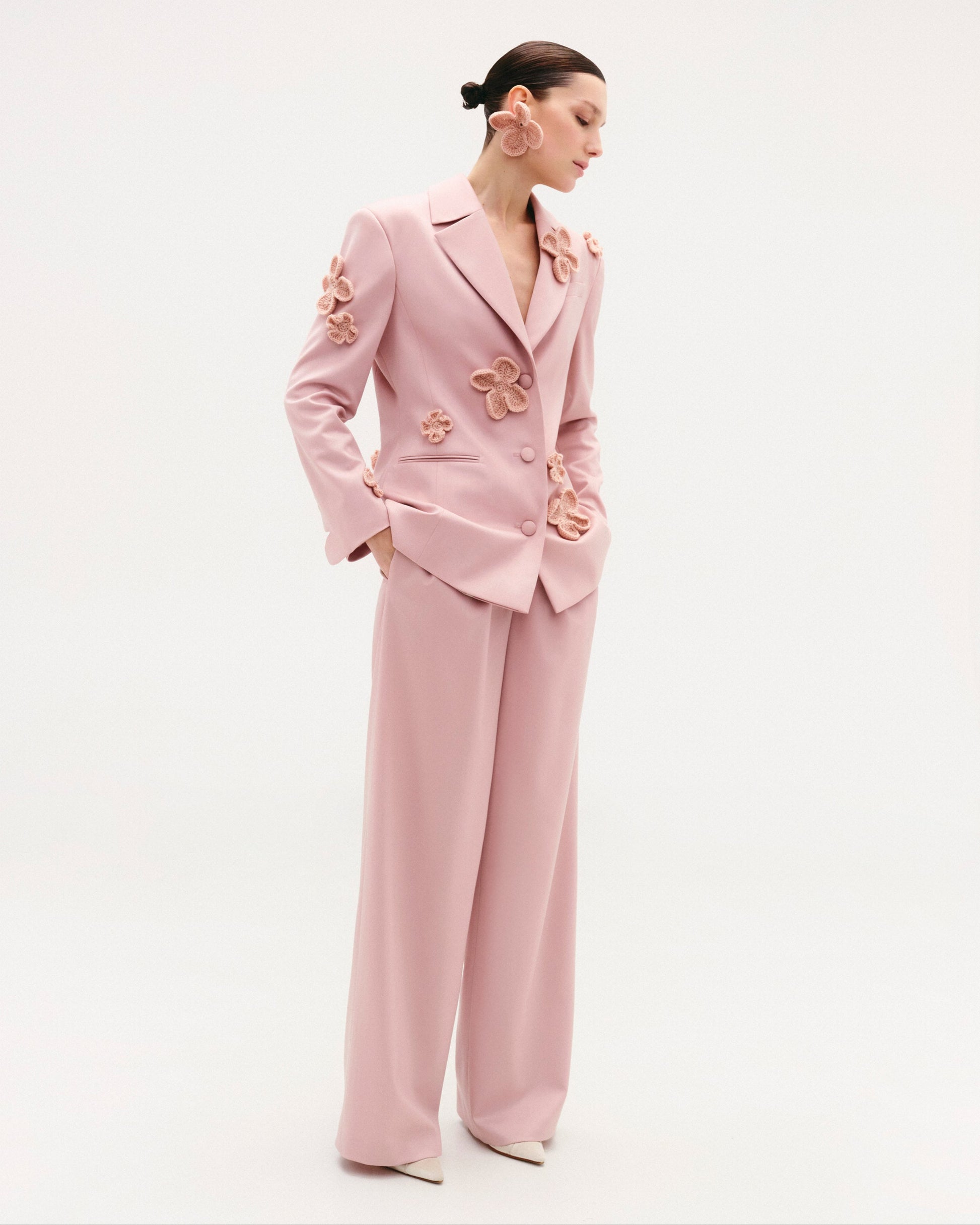 High-waisted Loose-fitting Pants in Powder