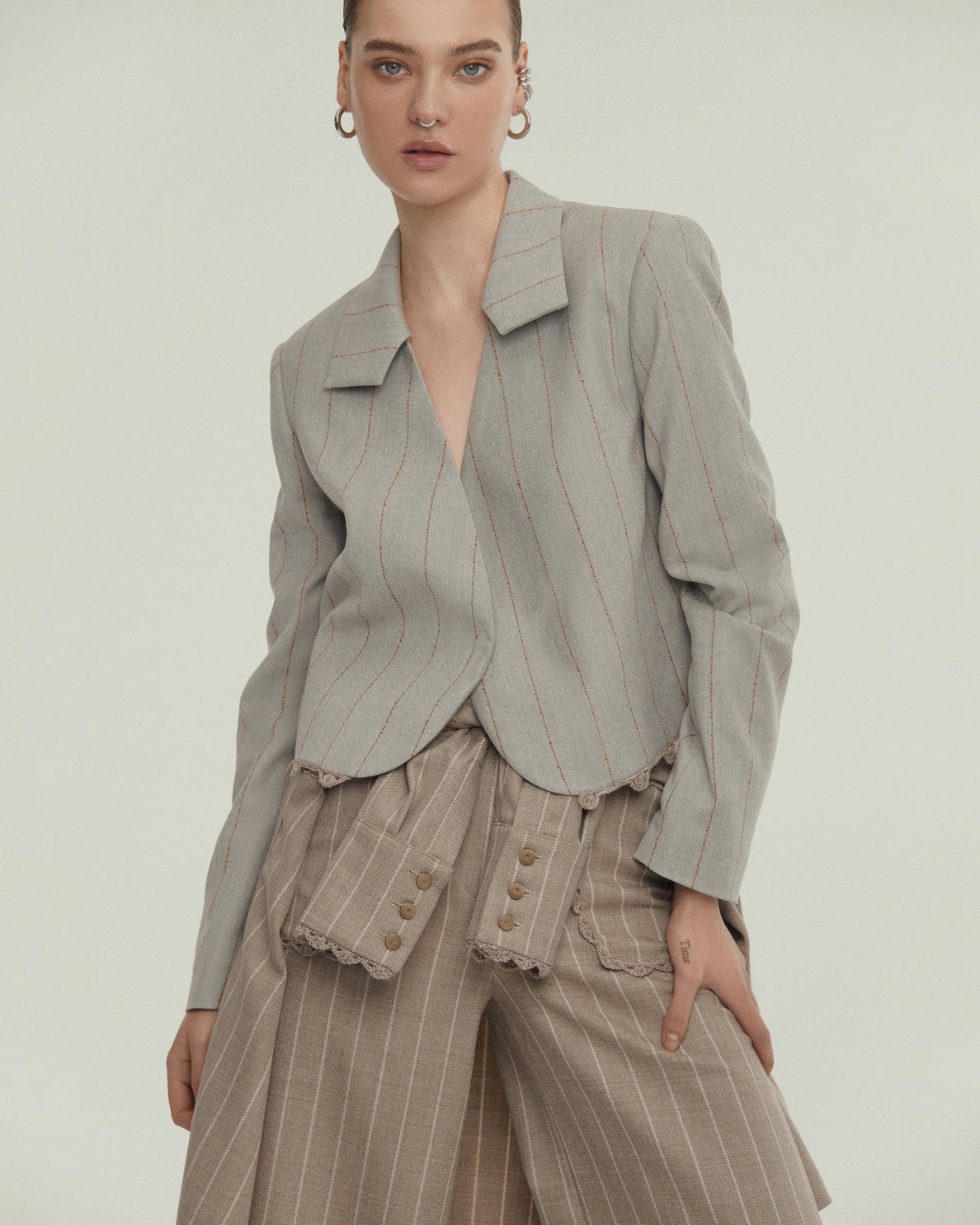 Crop jacket with macrame elements in striped print