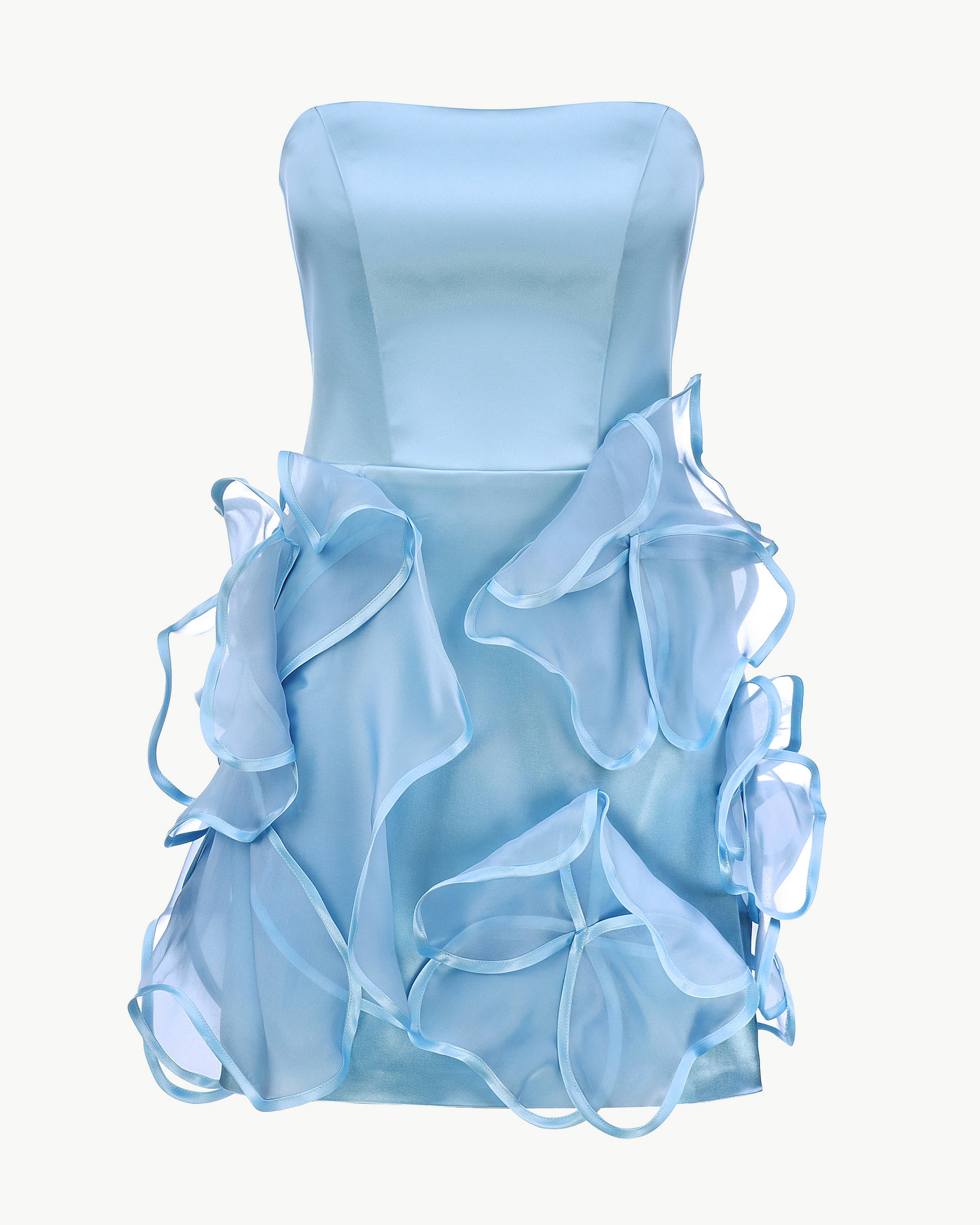 Mini Dress with Handmade Floral Details in Light Blue