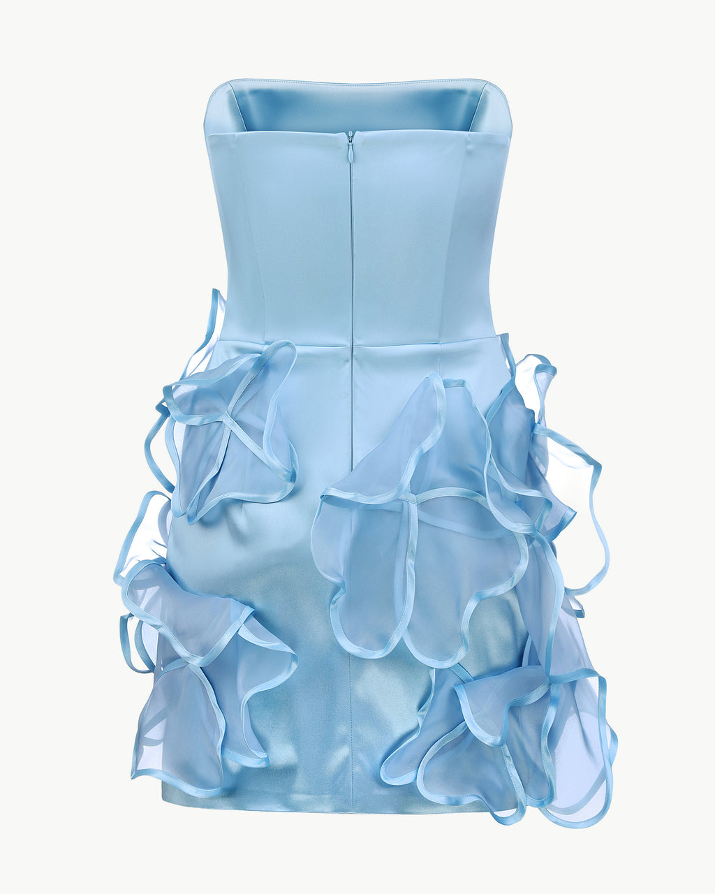 Mini Dress with Handmade Floral Details in Light Blue