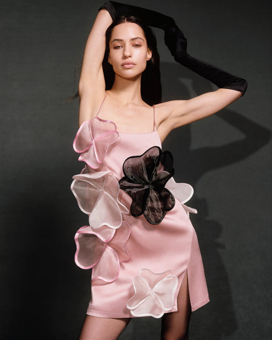 Layered Floral Appliqués Mini Dress With Delicate Straps