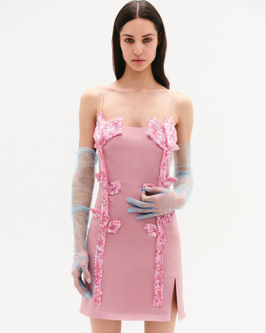 Floral Sequin Appliqués Mini Dress