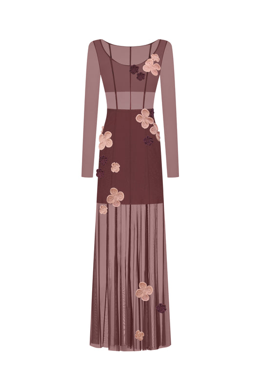 Sheer Floral Appliqué Dress
