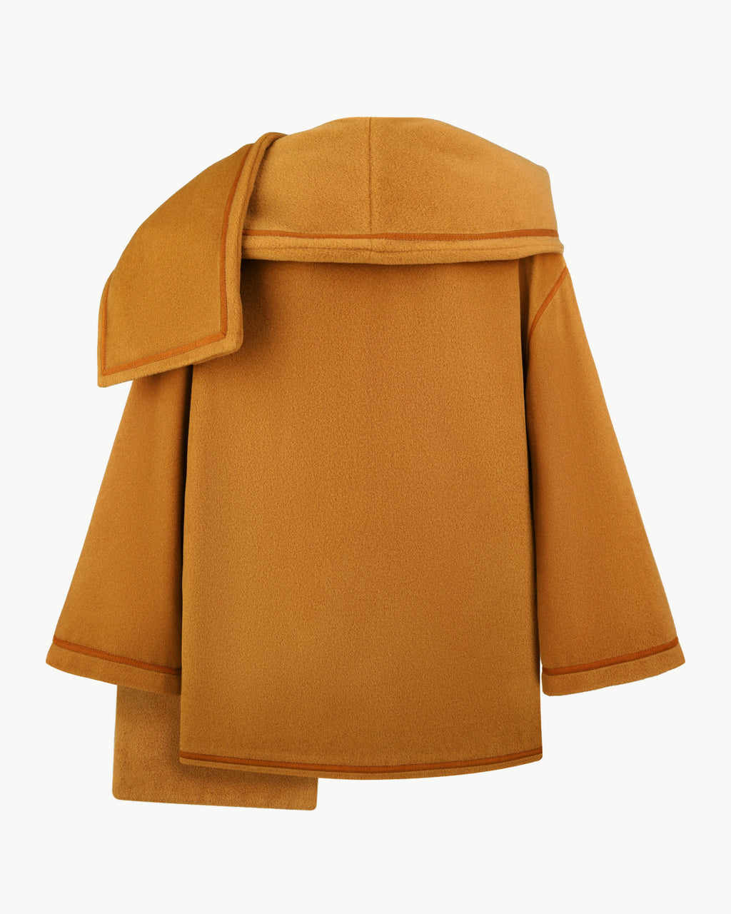 Coat with Attached Scarf in Camel
