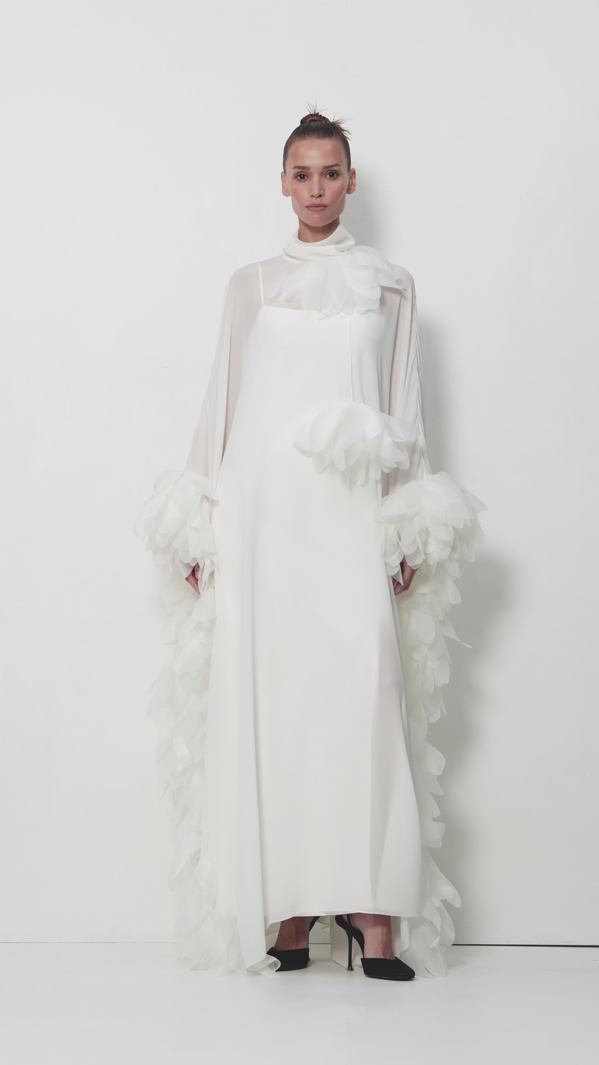Bridal Slip Dress with Floral Cape in Ivory
