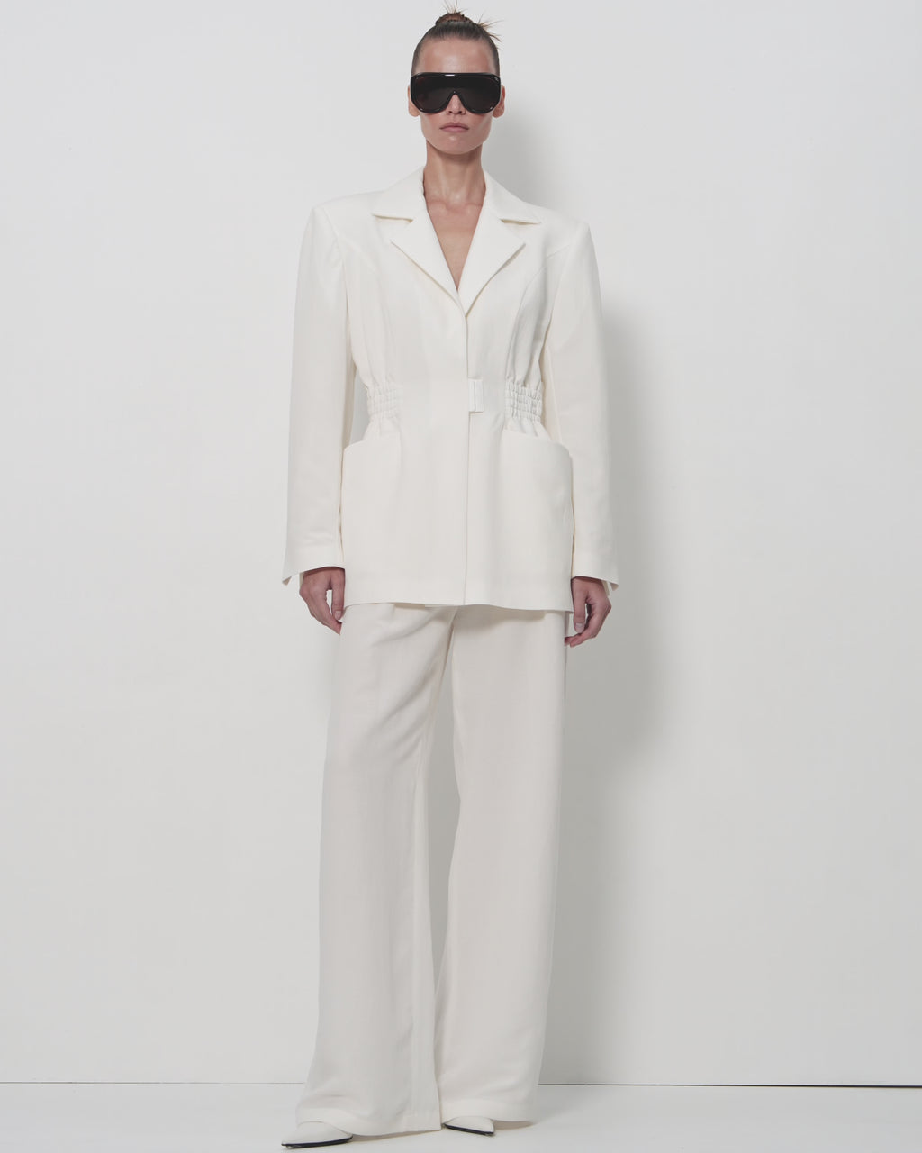 Wide-Leg Linen-Viscose Trousers in Ivory